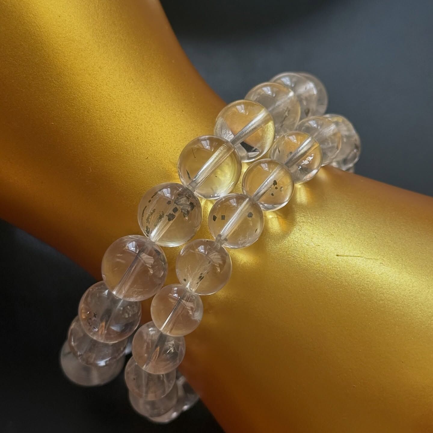 [原石] 白水晶內含黃銅礦 水晶手串