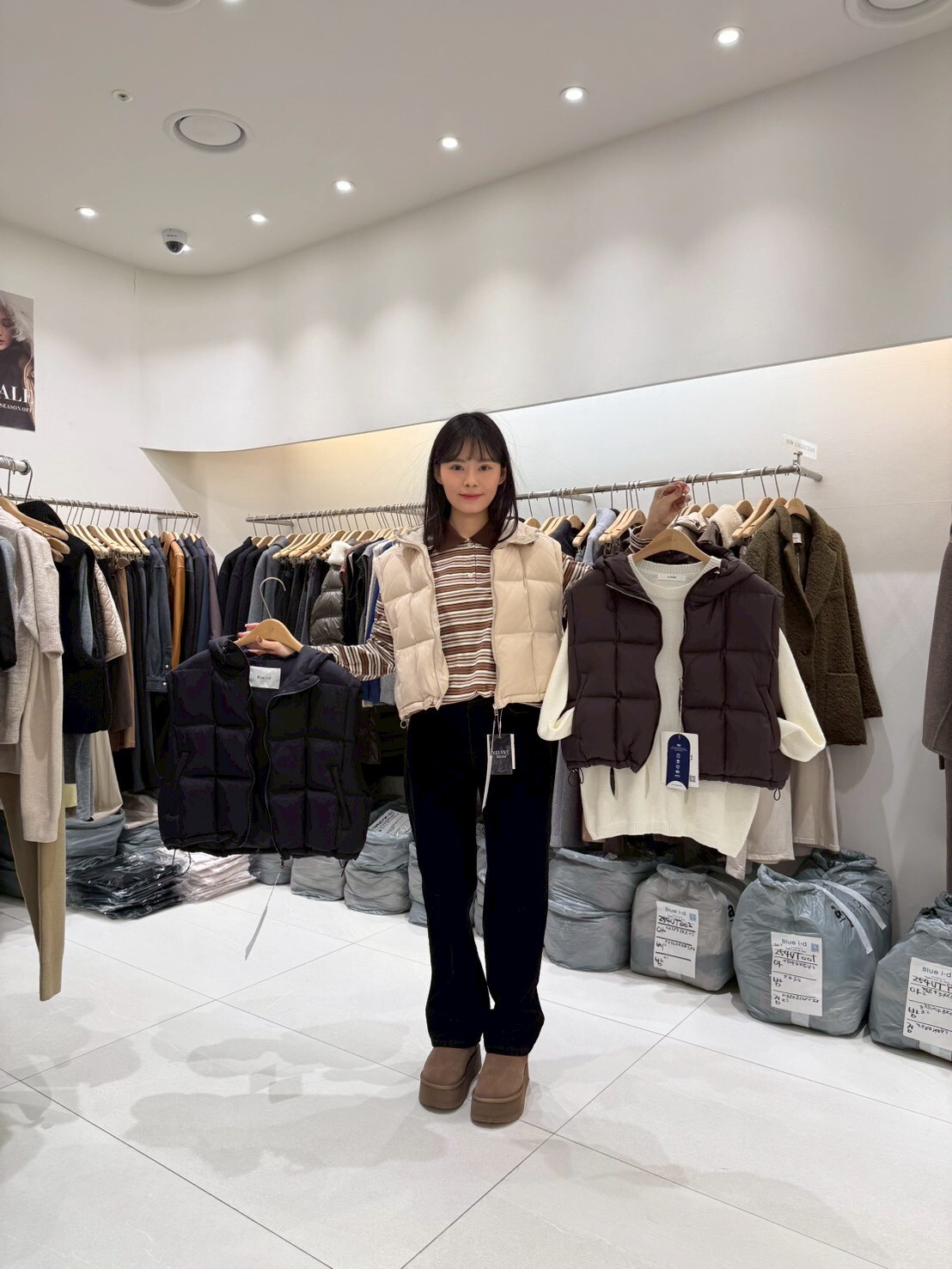 BI5436 方格紋鴨絨背心羽絨連帽外套