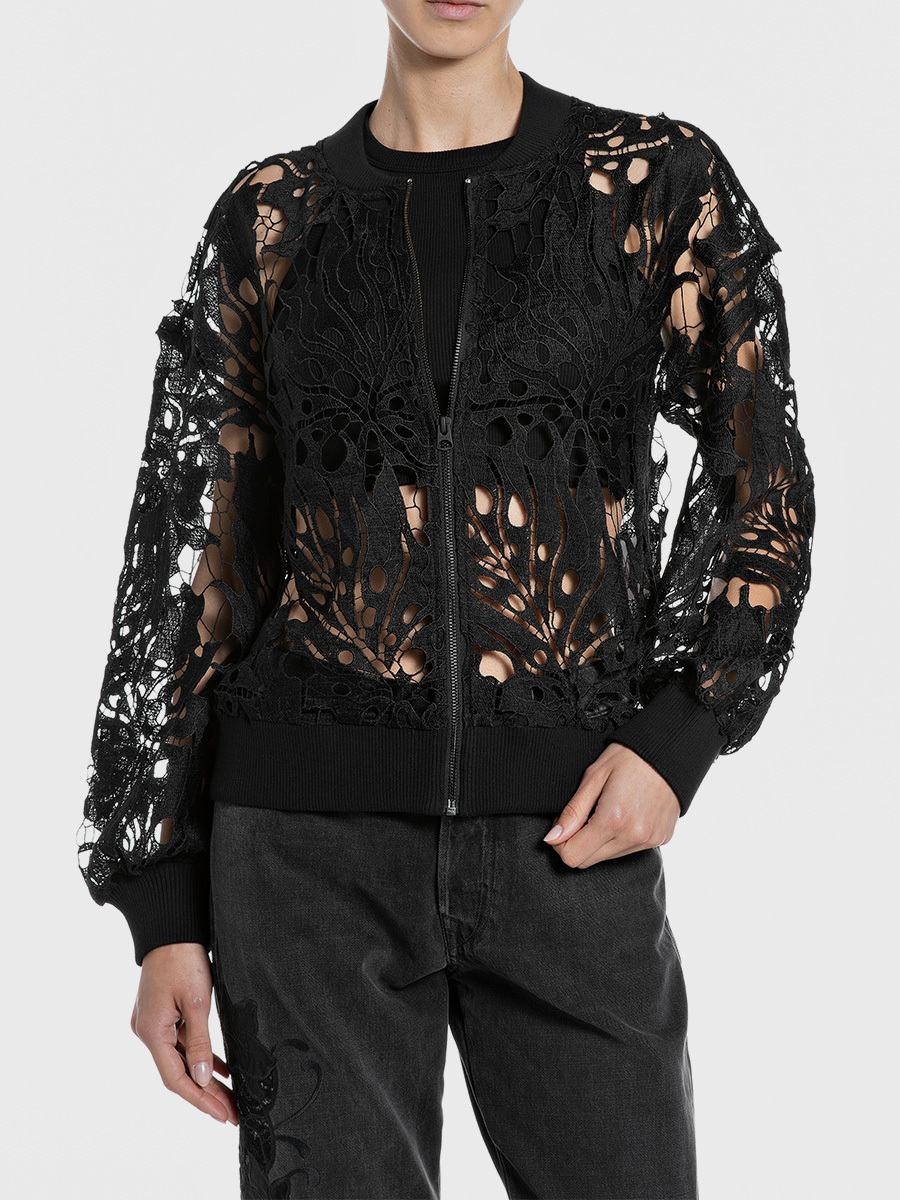 鏤空蕾絲拉鍊外套