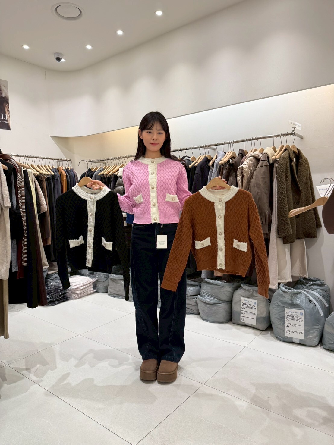 BI5401 菱格織紋小香珍珠扣上衣 *特價* (優惠碼同充值購物金不適用)