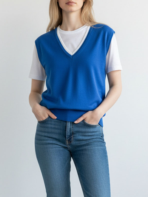 Semicouture V領針織背心(寶藍)