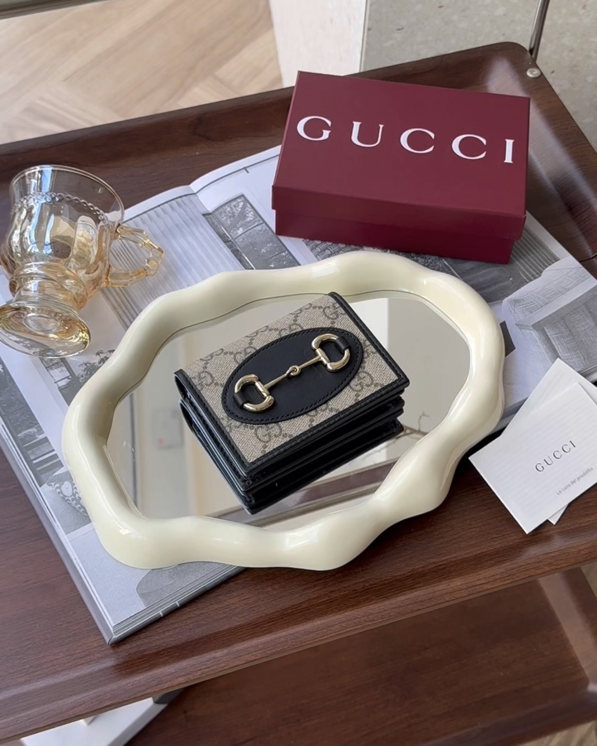 GUCCI｜HORSEBIT 1955 對開短夾 黑色老花