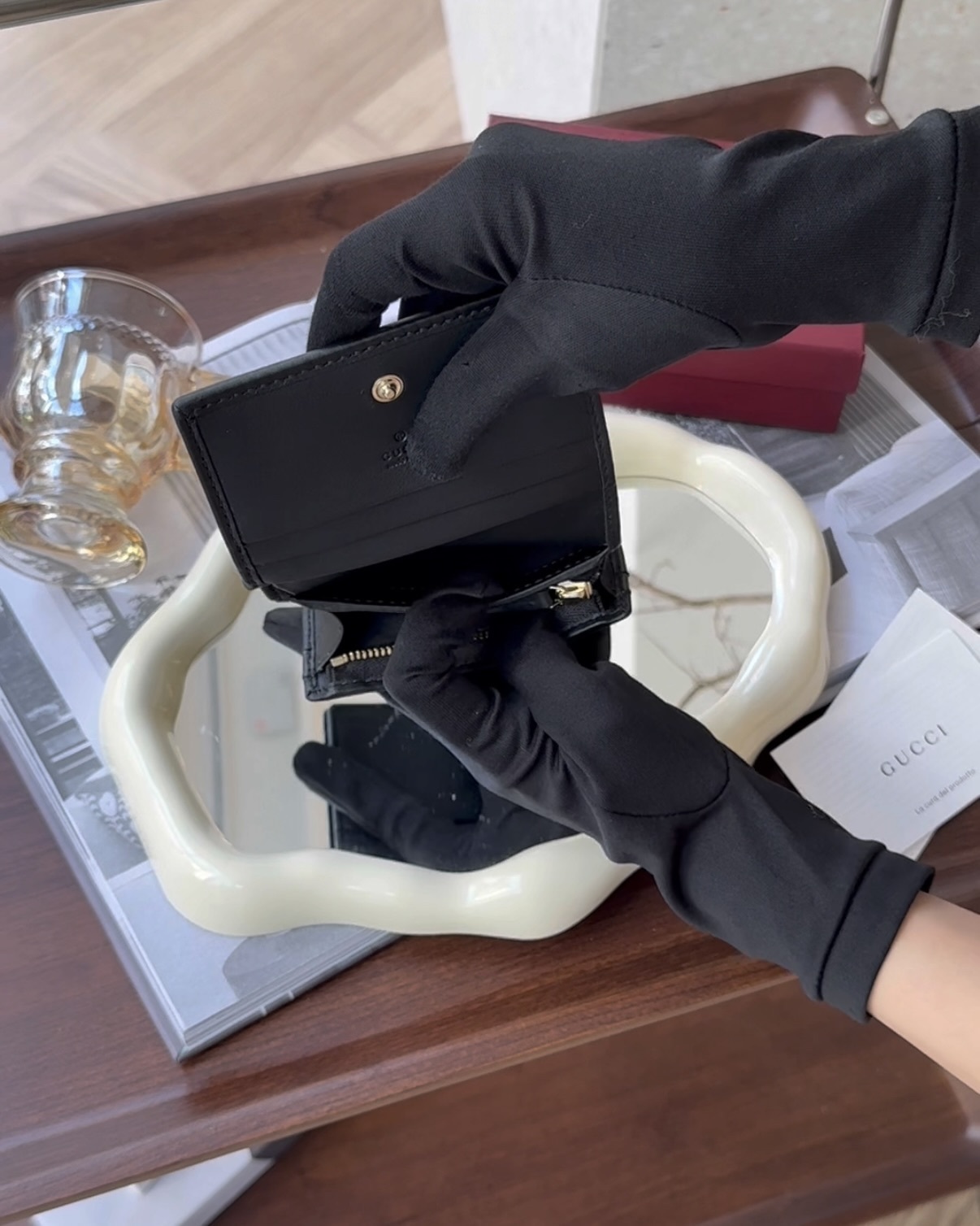 GUCCI｜HORSEBIT 1955 對開短夾 黑色老花