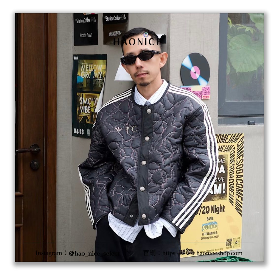 【HAO NICE】暗黑古典⚡️THUG CLUB x Adidas🔥星月 三槓 壓紋刺繡logo 黑灰色 長袖外套 休閒外套 無領