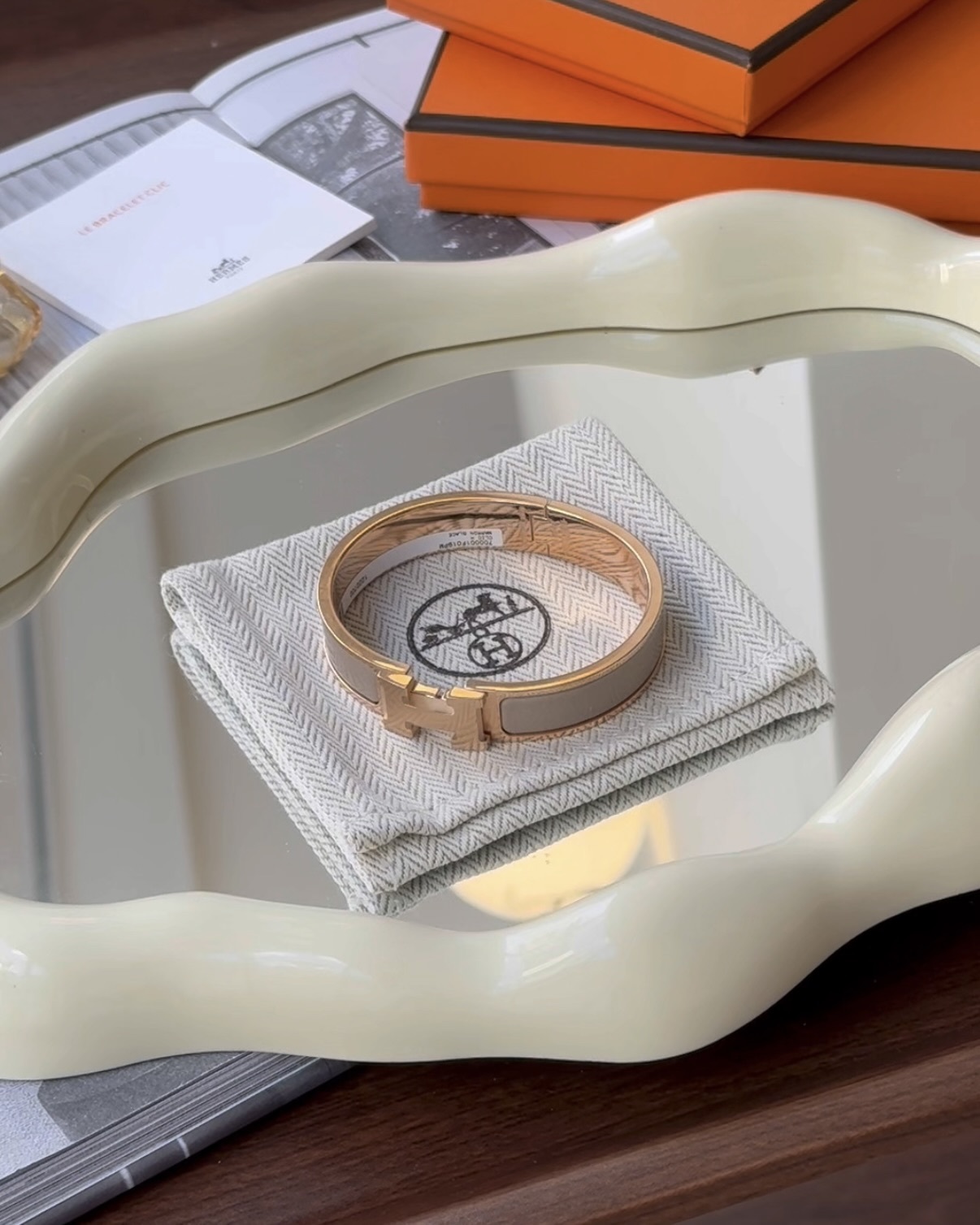 HERMES｜CLIC H 手環 奶茶玫瑰金扣 PM