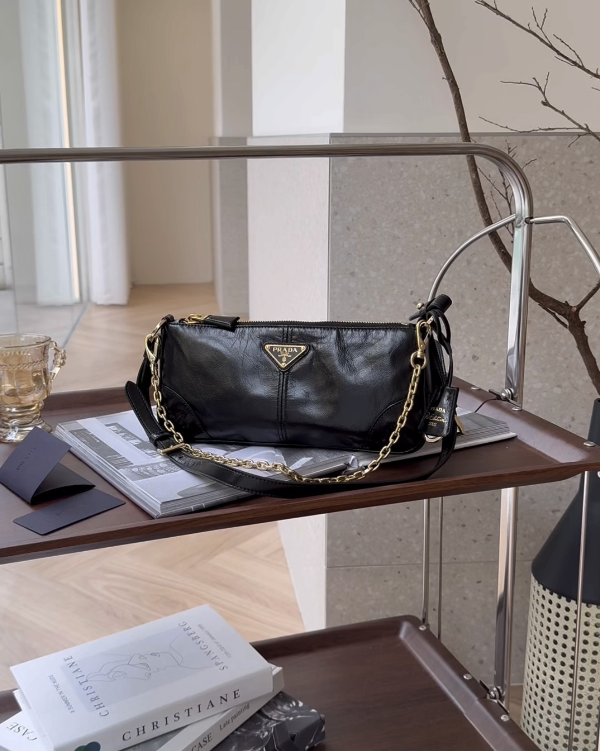 PRADA｜2002皮革二合一腋下包 黑色