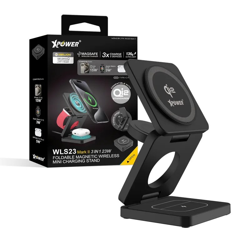 XPower WLS23 Mark 3合1 Qi2 23W MagSafe磁吸無線充電座