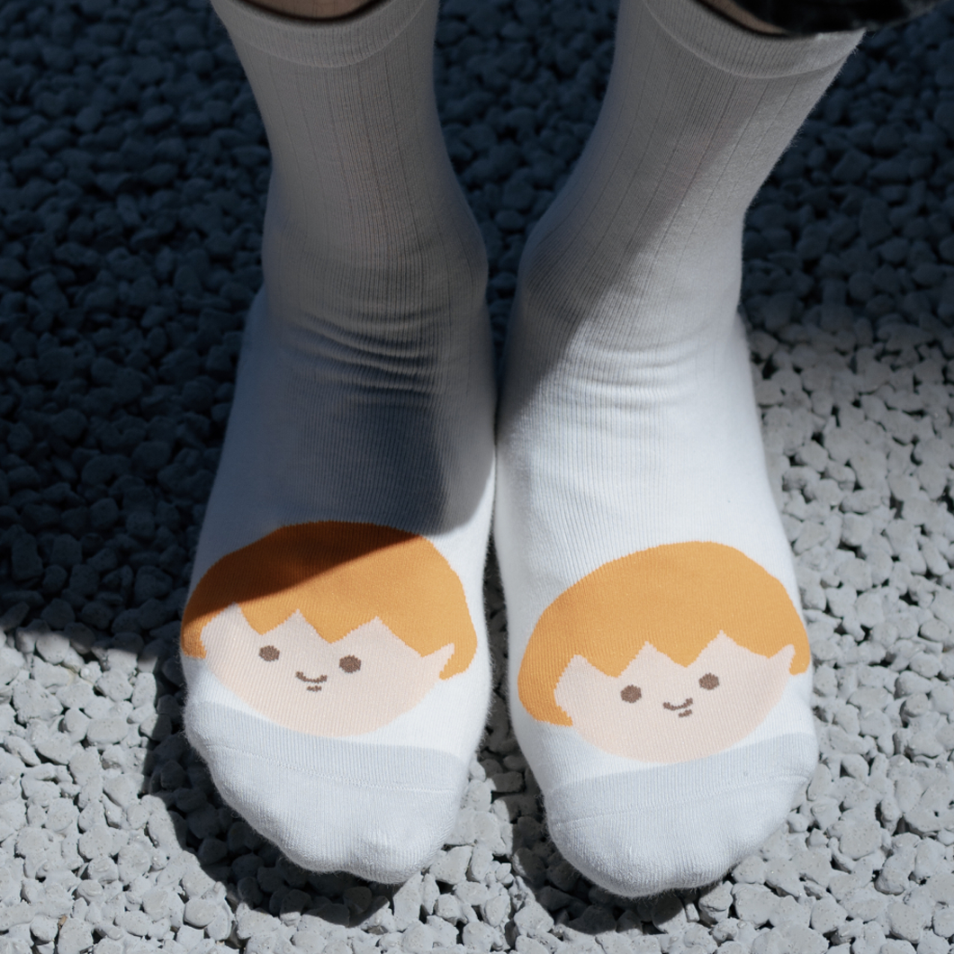 洋蔥Q臉襪子-白色微笑款