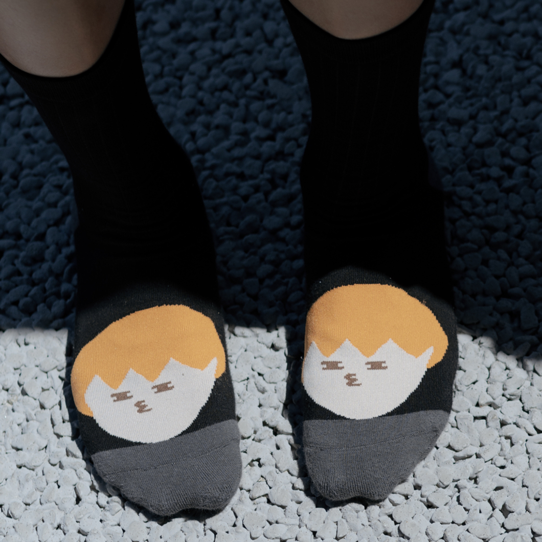 洋蔥Q臉襪子-黑色嘟嘴款