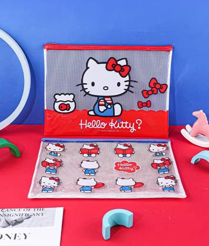 【三麗鷗系列】Hello Kitty網格拉鏈袋 文具袋