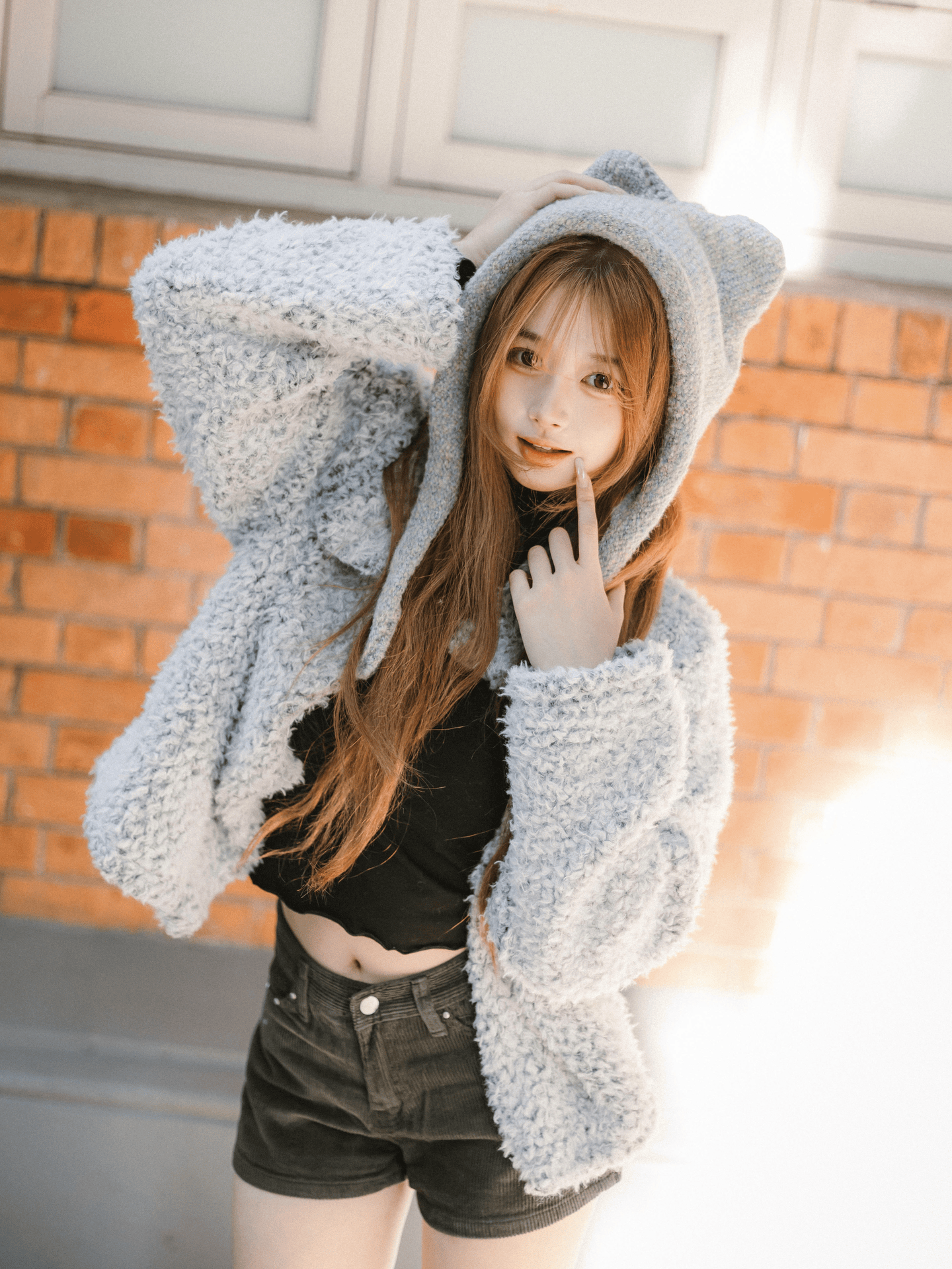 混色捲捲邊貓耳帽