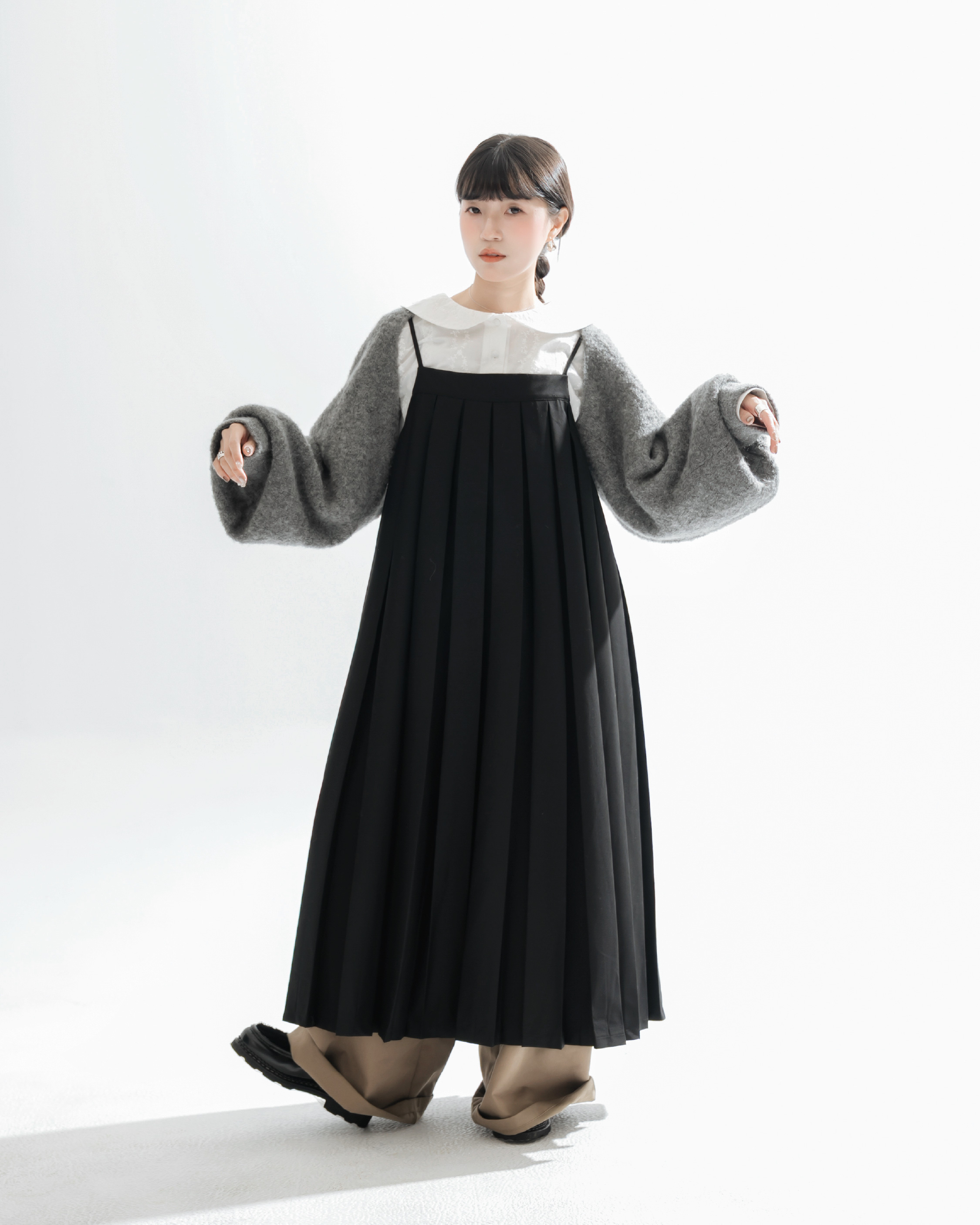 【 Kiki.co Made 】Wool Blend Shawl Scarf - Grey