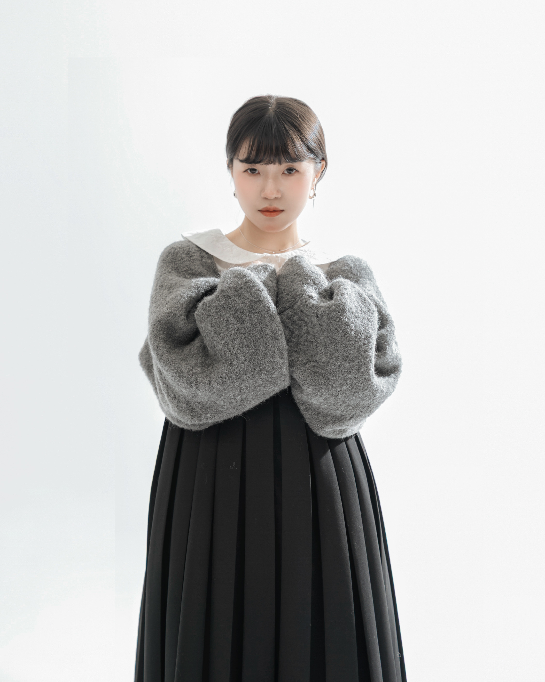 【 Kiki.co Made 】Wool Blend Shawl Scarf - Grey