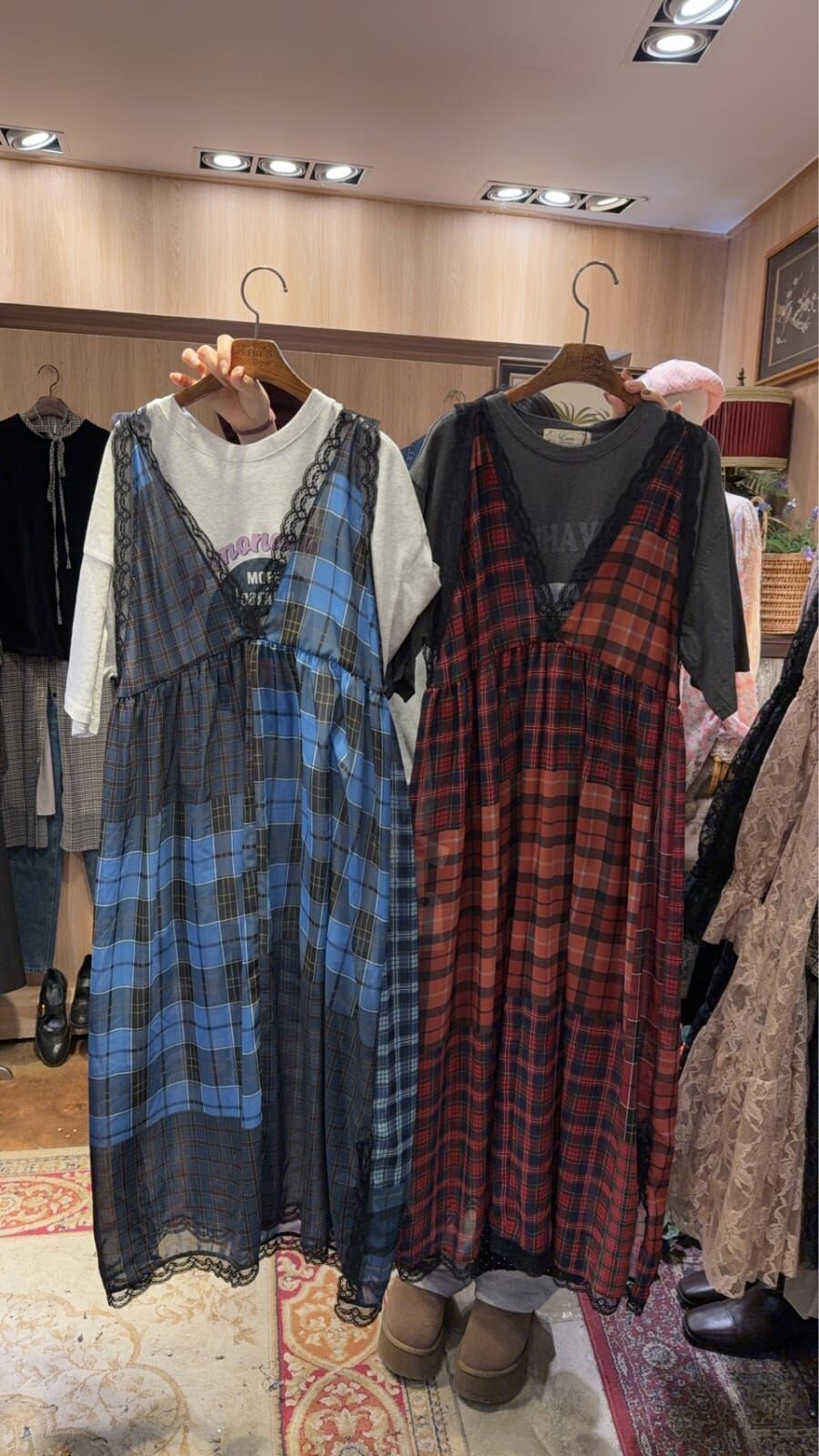 KM5414 背心格紋紗質連身裙