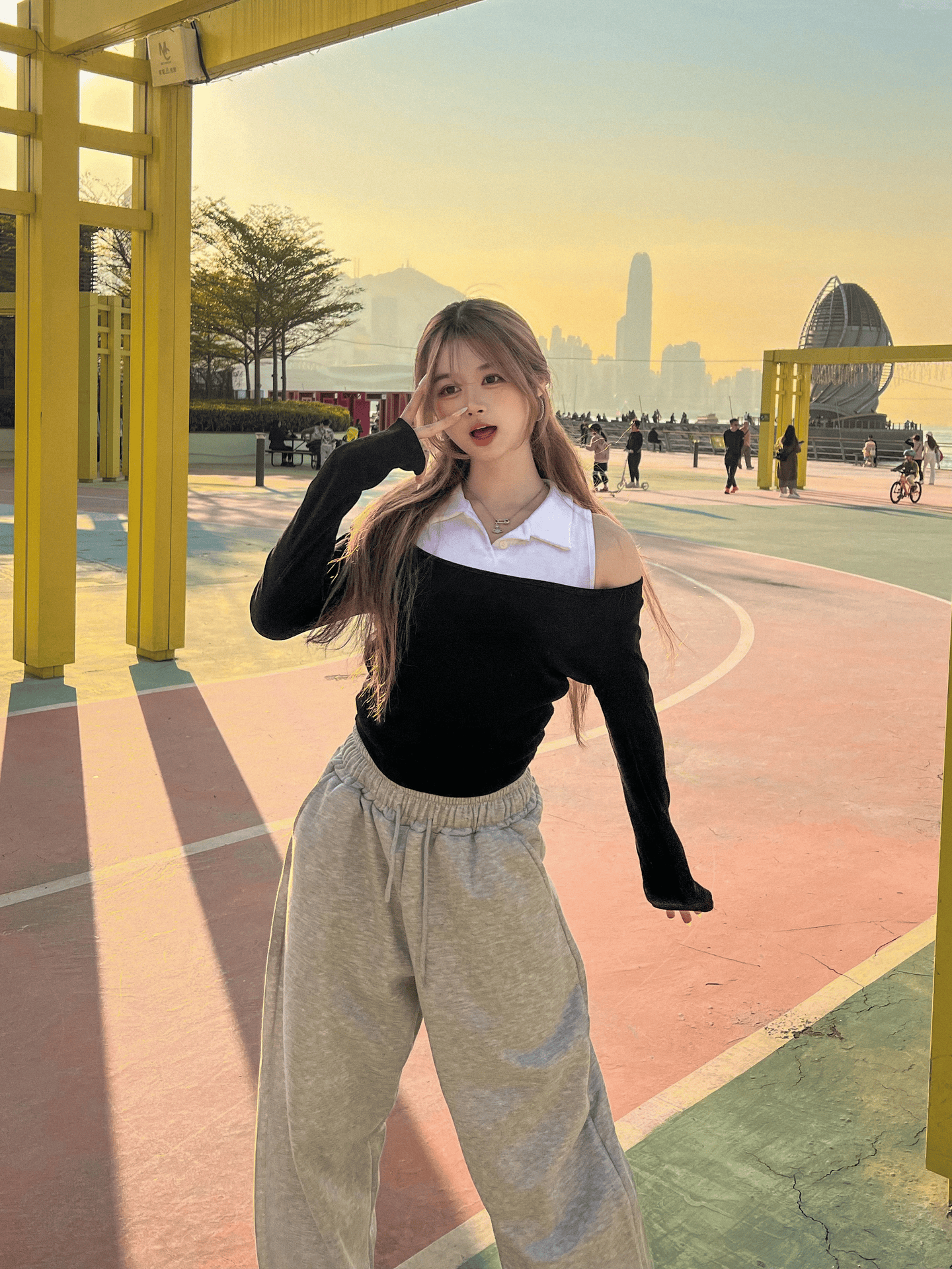 Show My Shoulder～翻領拼色Top Set