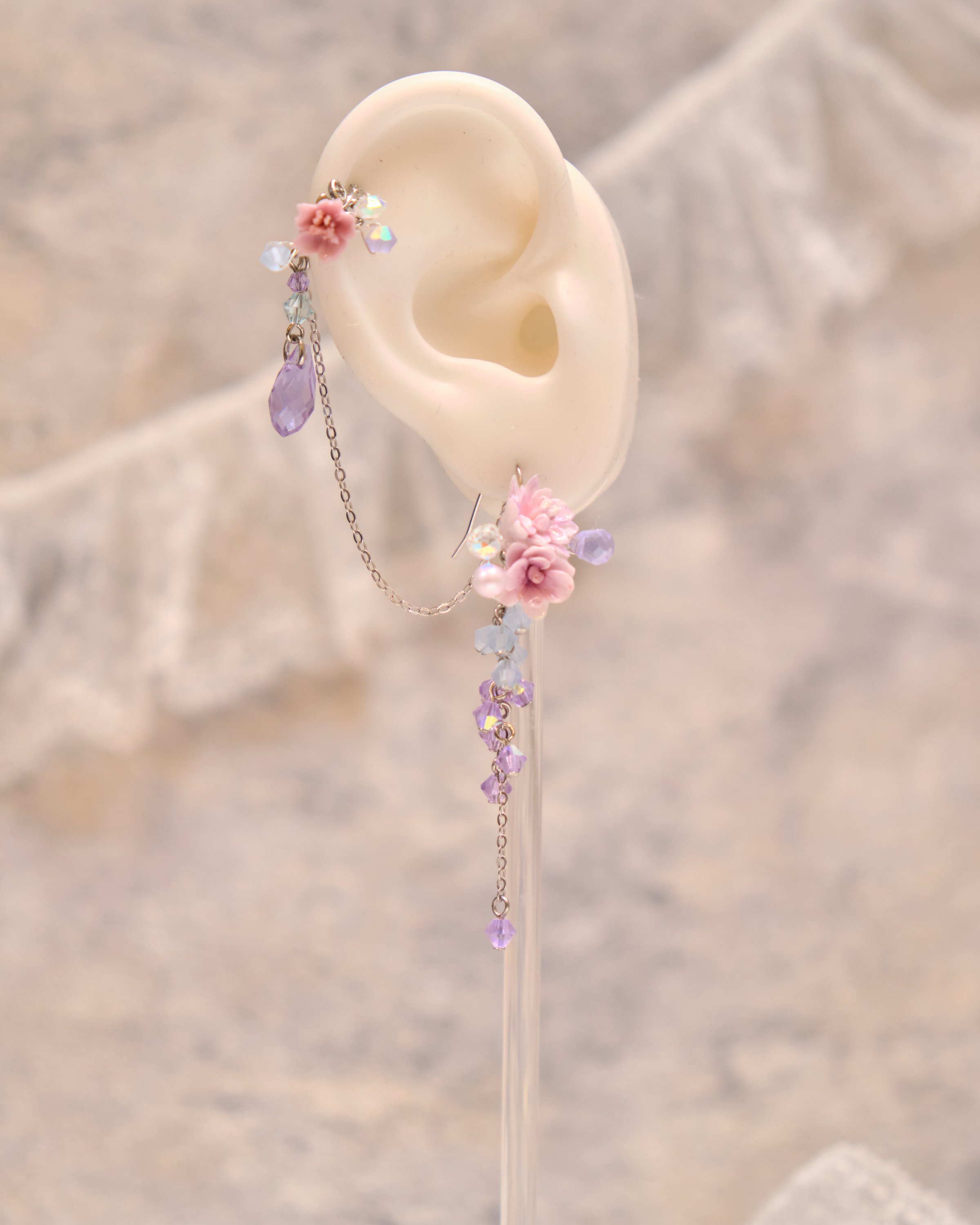 13282 Flower Blossom Dream Ear Cuff and Drop Earring Set