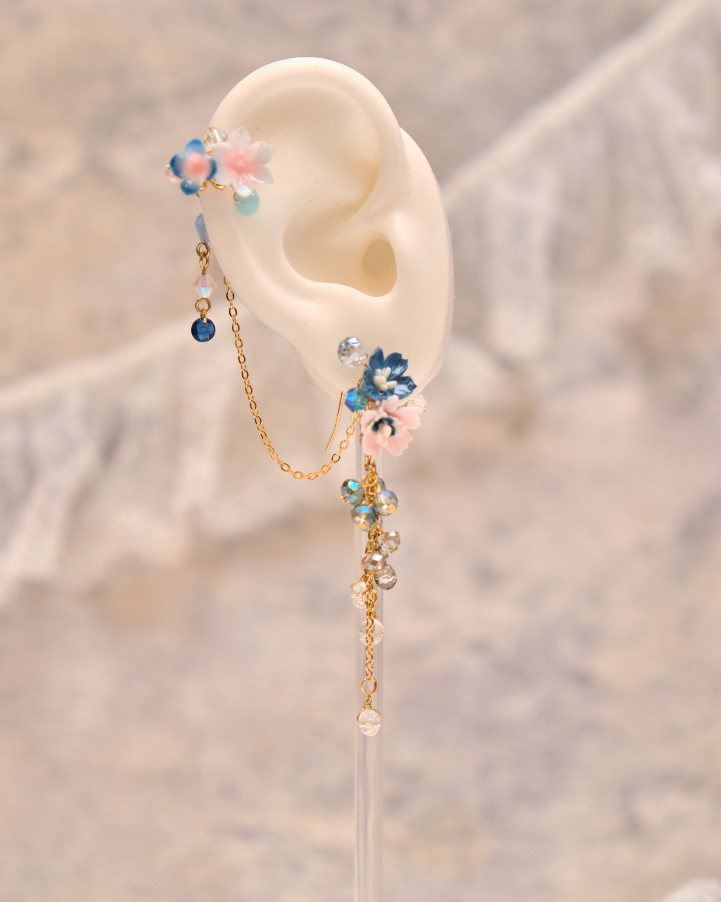 13281 Flower Blossom Dream Ear Cuff and Drop Earring Set