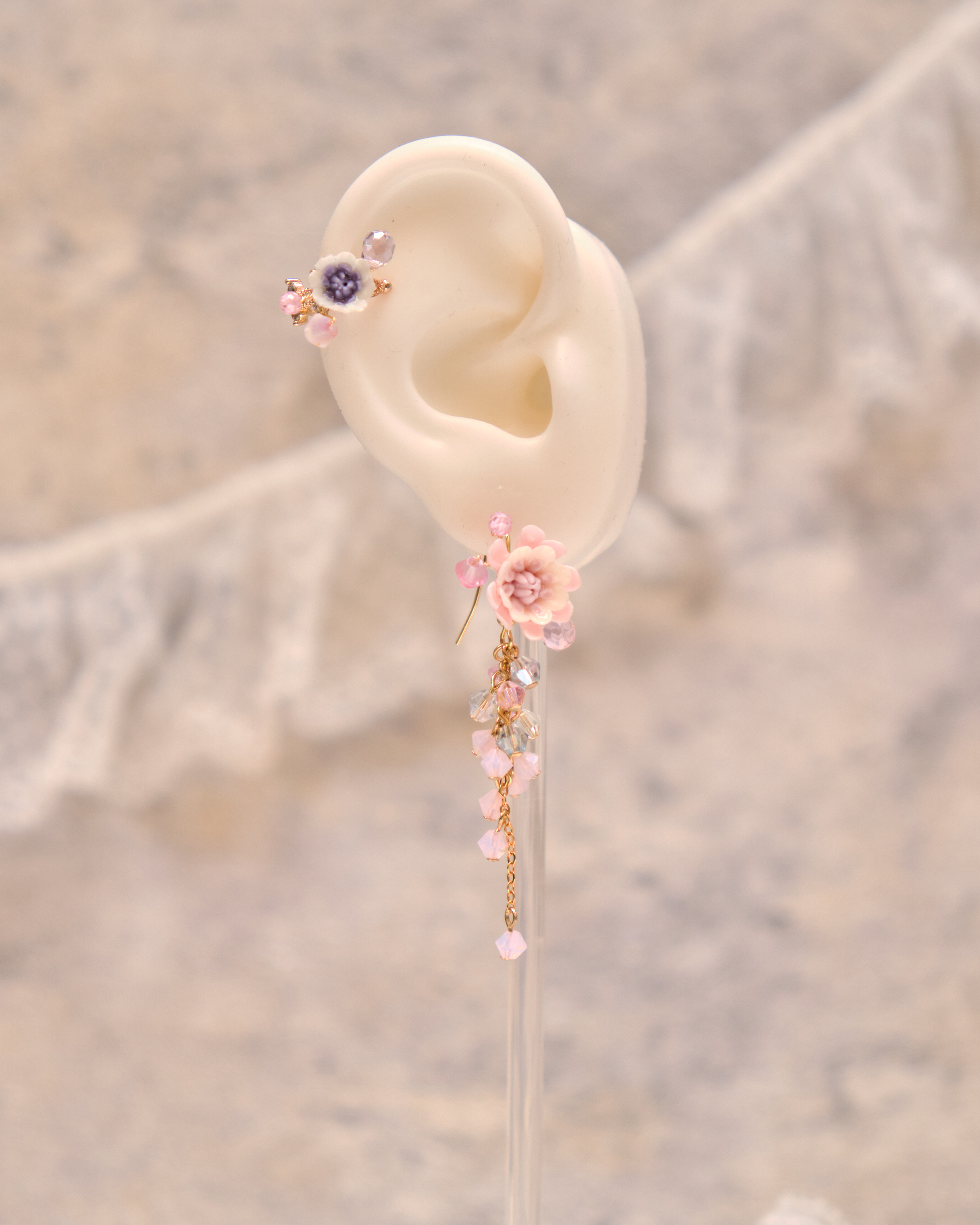 13280 Flower Blossom Dream Ear Cuff and Drop Earring Set