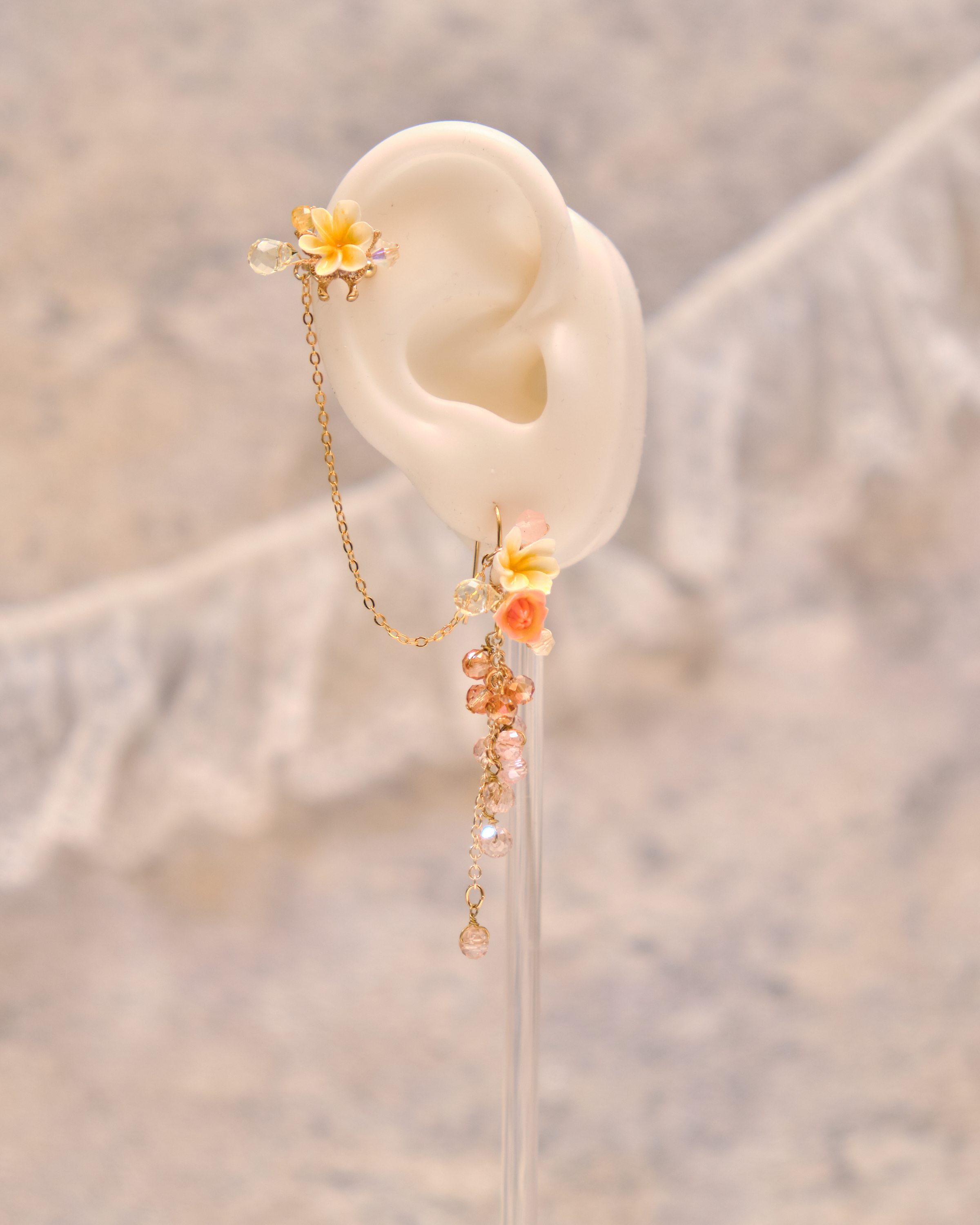13279 Flower Blossom Dream Ear Cuff and Drop Earring Set