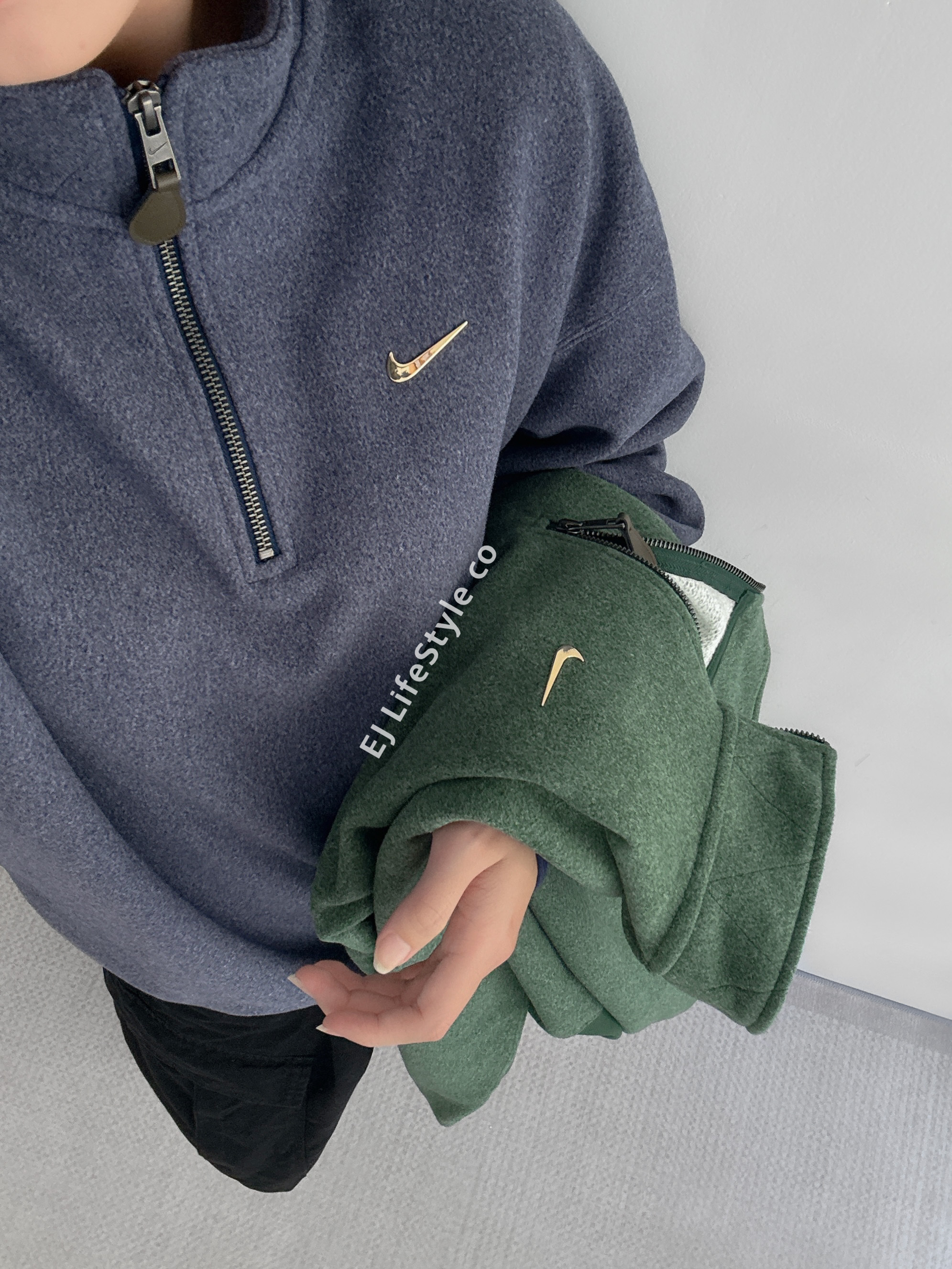 NIKE SOLO SWOOSH 毛絨 半拉鍊 立領上衣 男款 深藍 IQ3975-410 森林綠 IQ3975-323 / 調貨