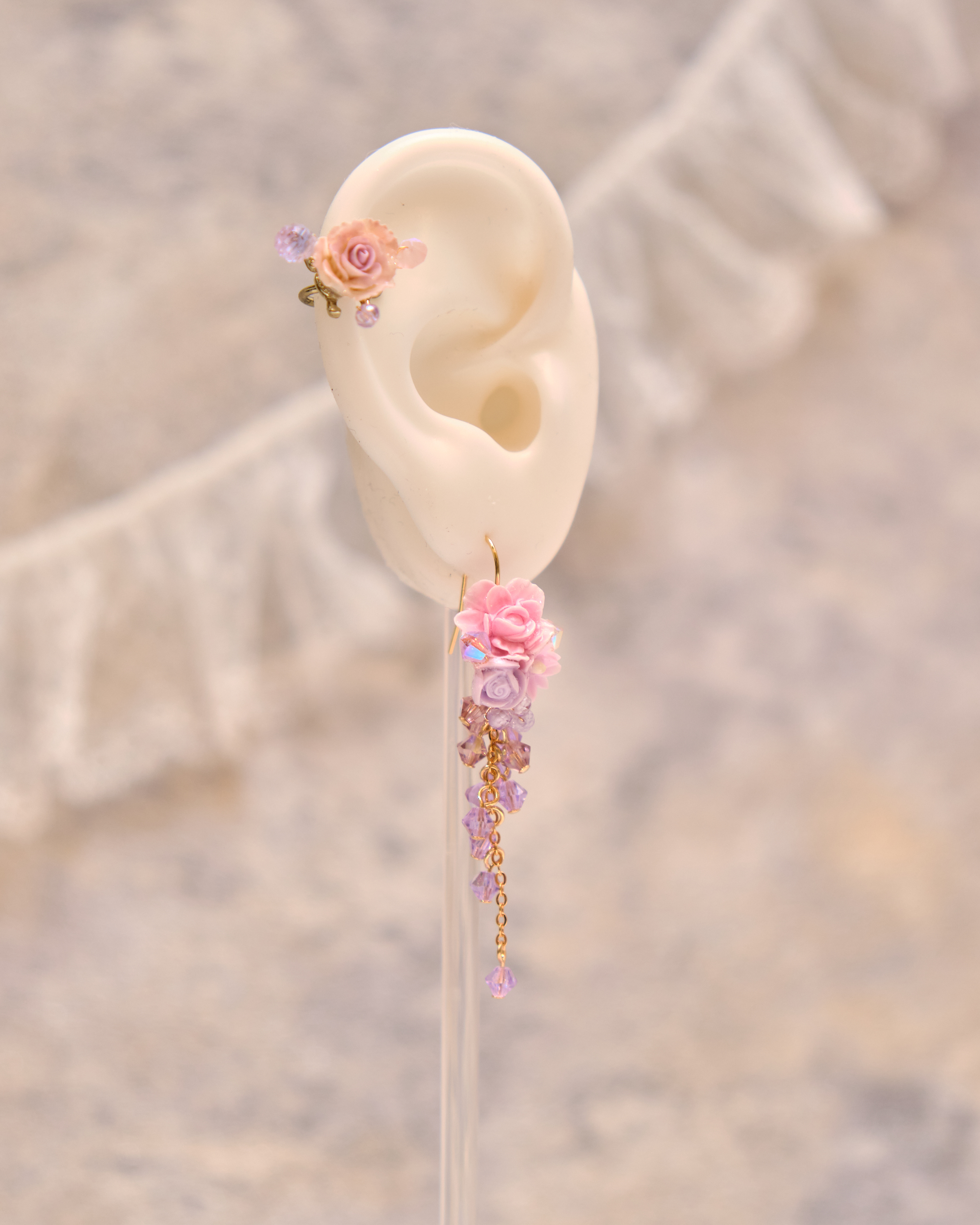 13276 Flower Blossom Dream Ear Cuff and Drop Earring Set