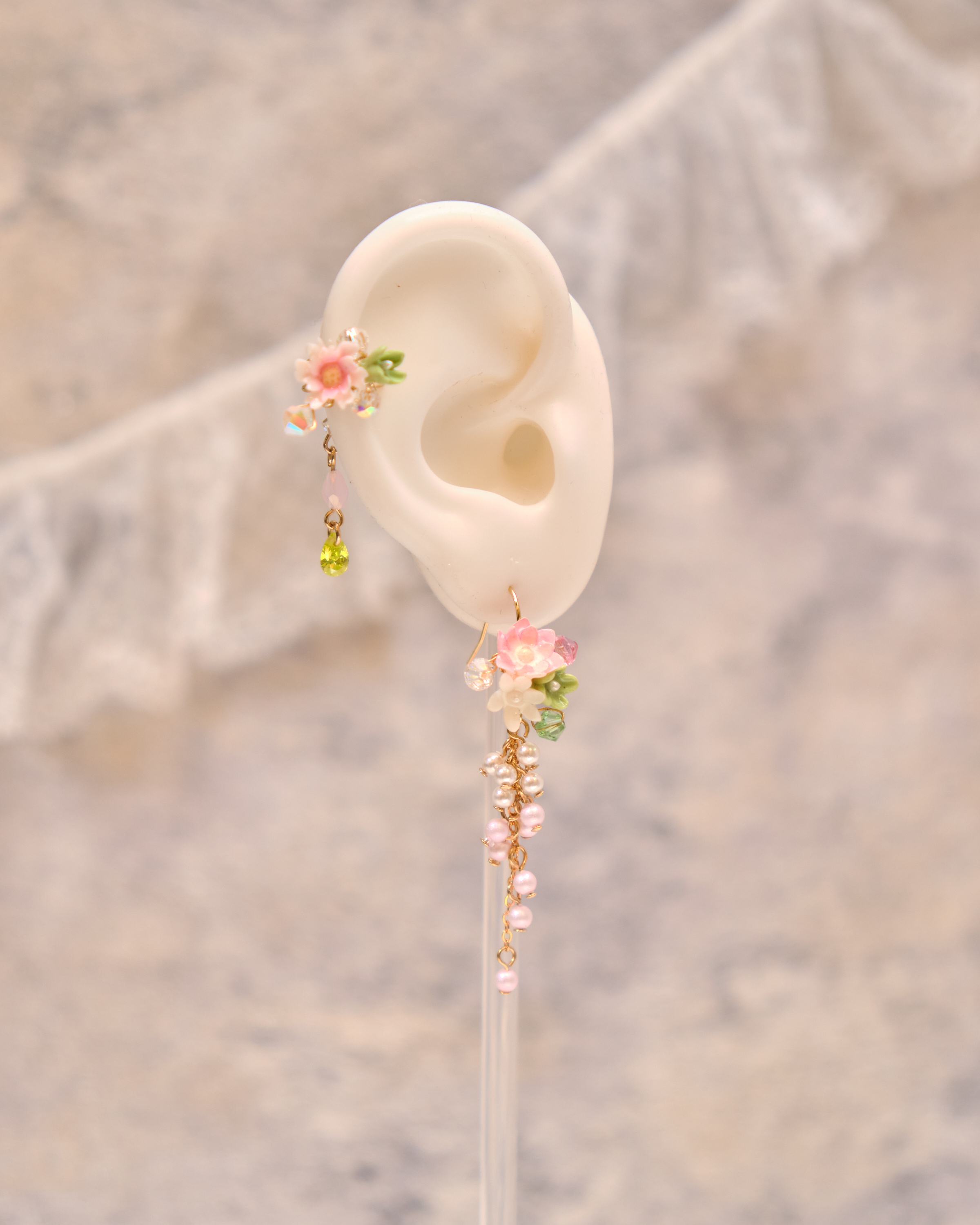 13275 Flower Blossom Dream Ear Cuff and Drop Earring Set