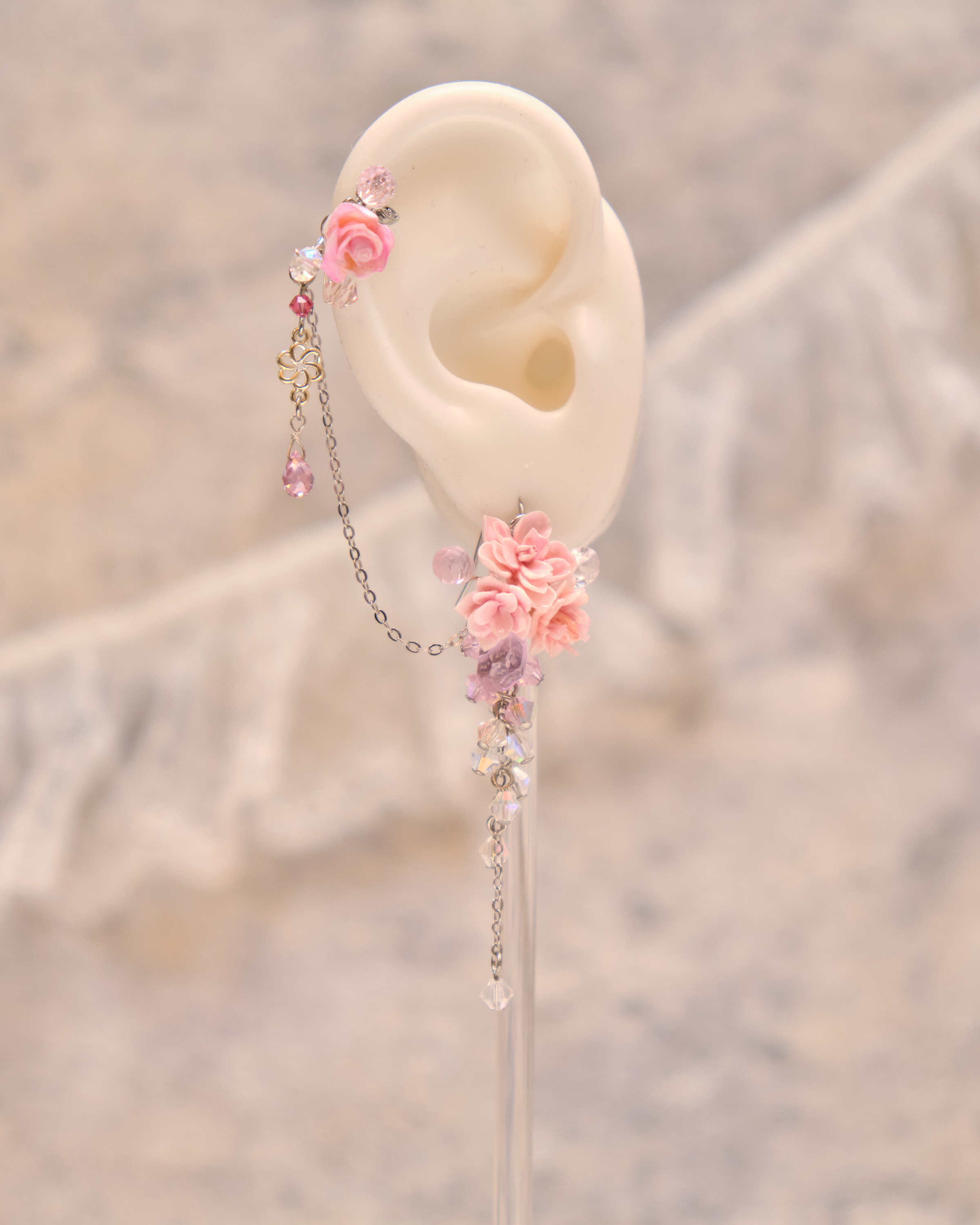 13278 Flower Blossom Dream Ear Cuff and Drop Earring Set