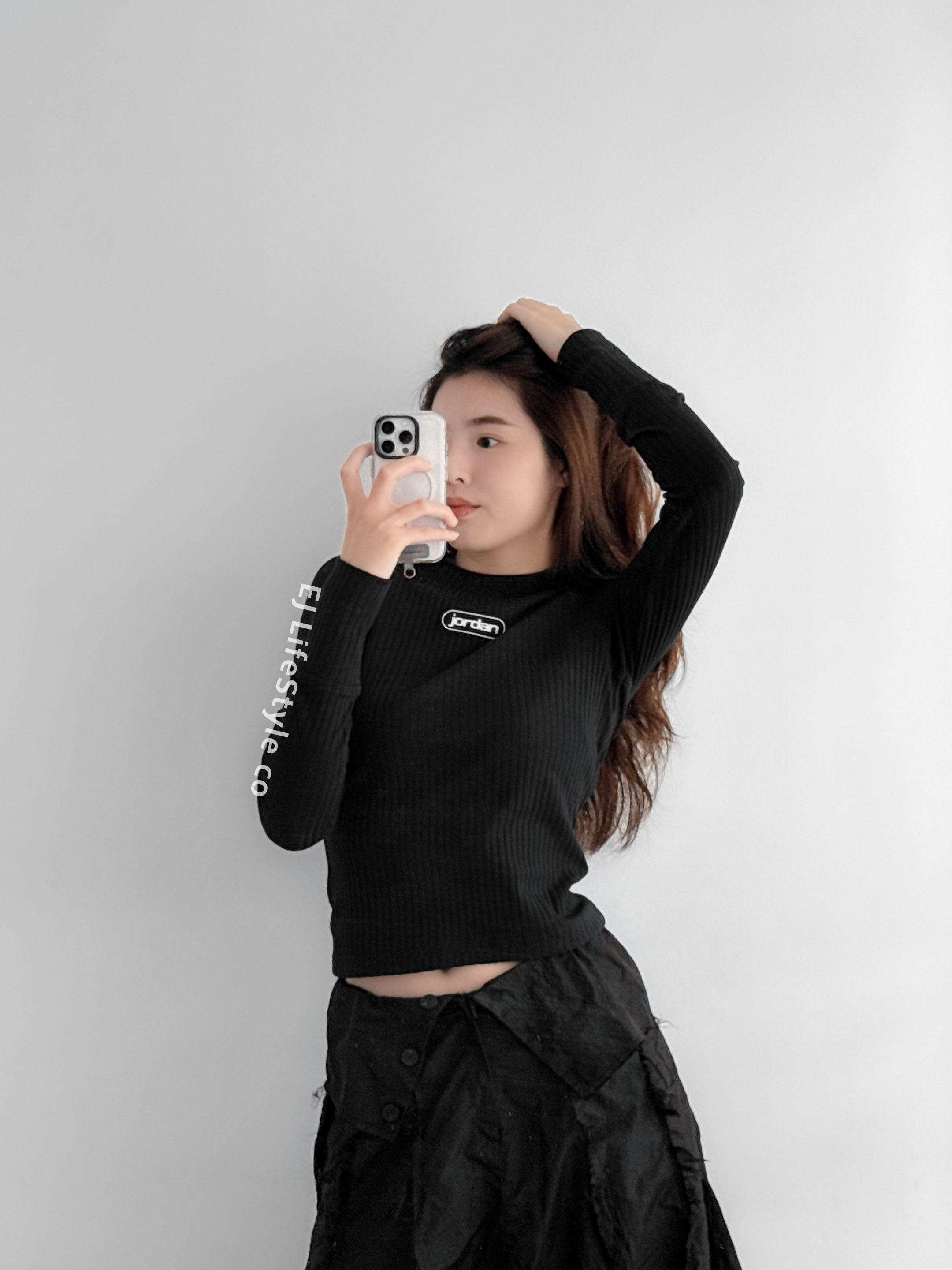 NIKE JORDAN FLIGHT 羅紋長袖 全黑 LOGO 緊身 微短版 女款 IO9717-010 / 調貨