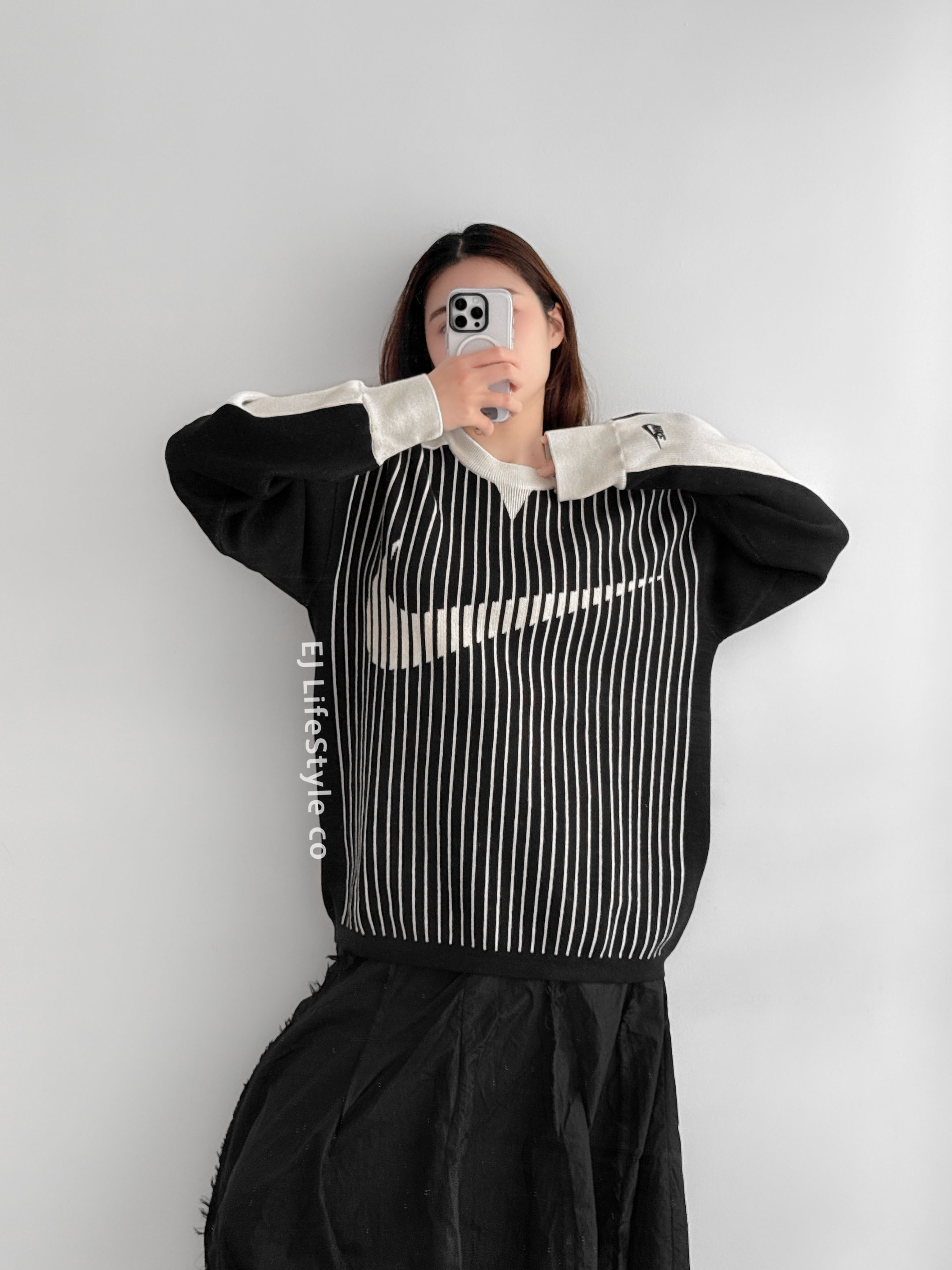 NIKE SPORTSWEAR CLUB 針織圓領衫 條紋拼接 黑白 男款 II1197-010 / 調貨