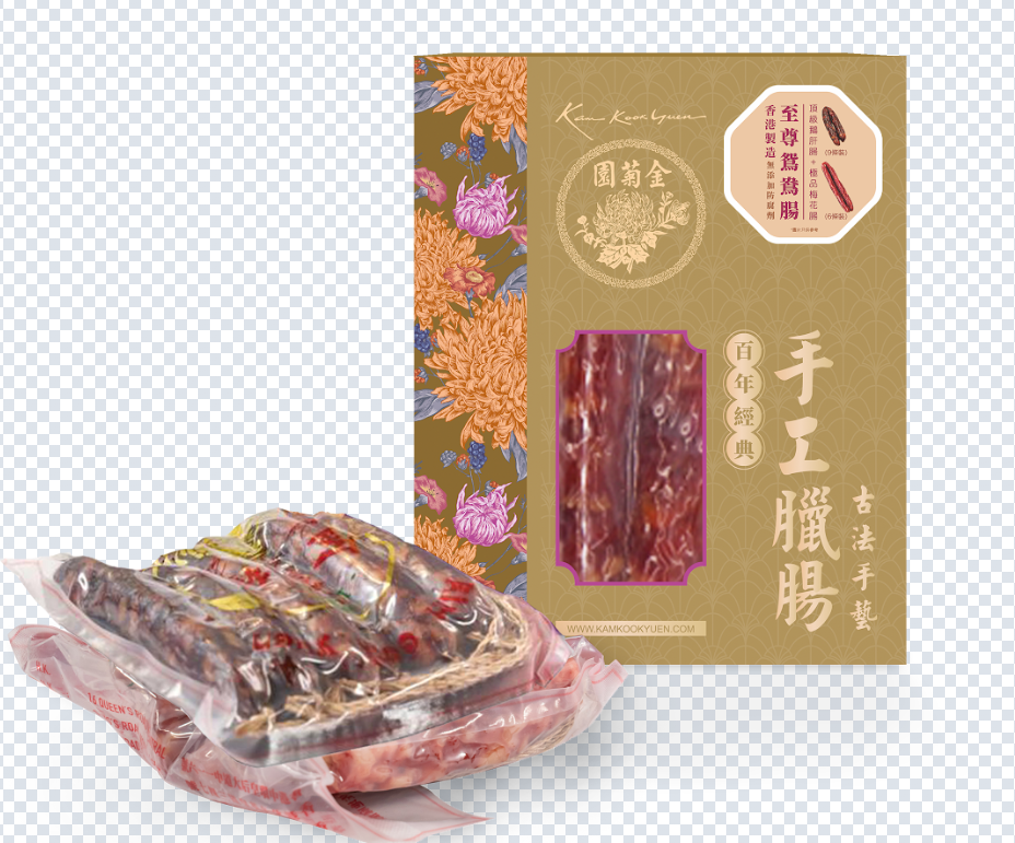 DR260123-K11-至尊鴛鴦臘腸套裝(頂級鵝肝腸-9條裝+極品梅花腸-6條裝)(金色盒)(跟一個金菊園禮品紙袋)