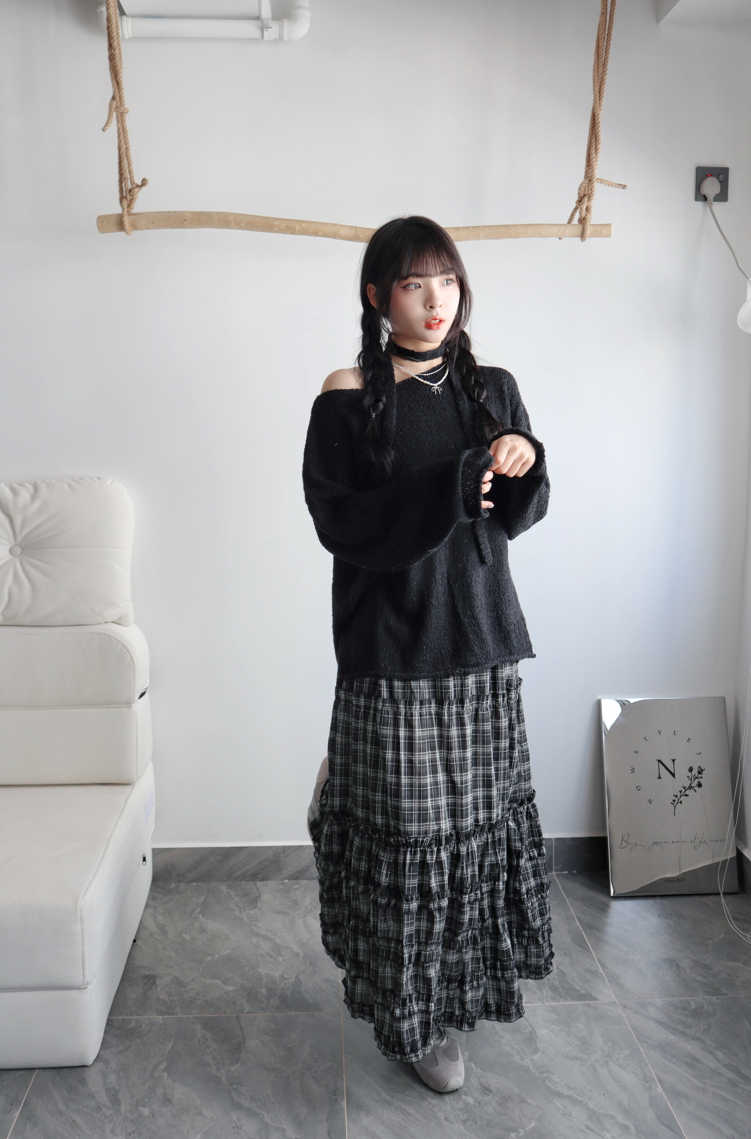 復古感！勁上鏡格紋蛋糕半裙 三色入