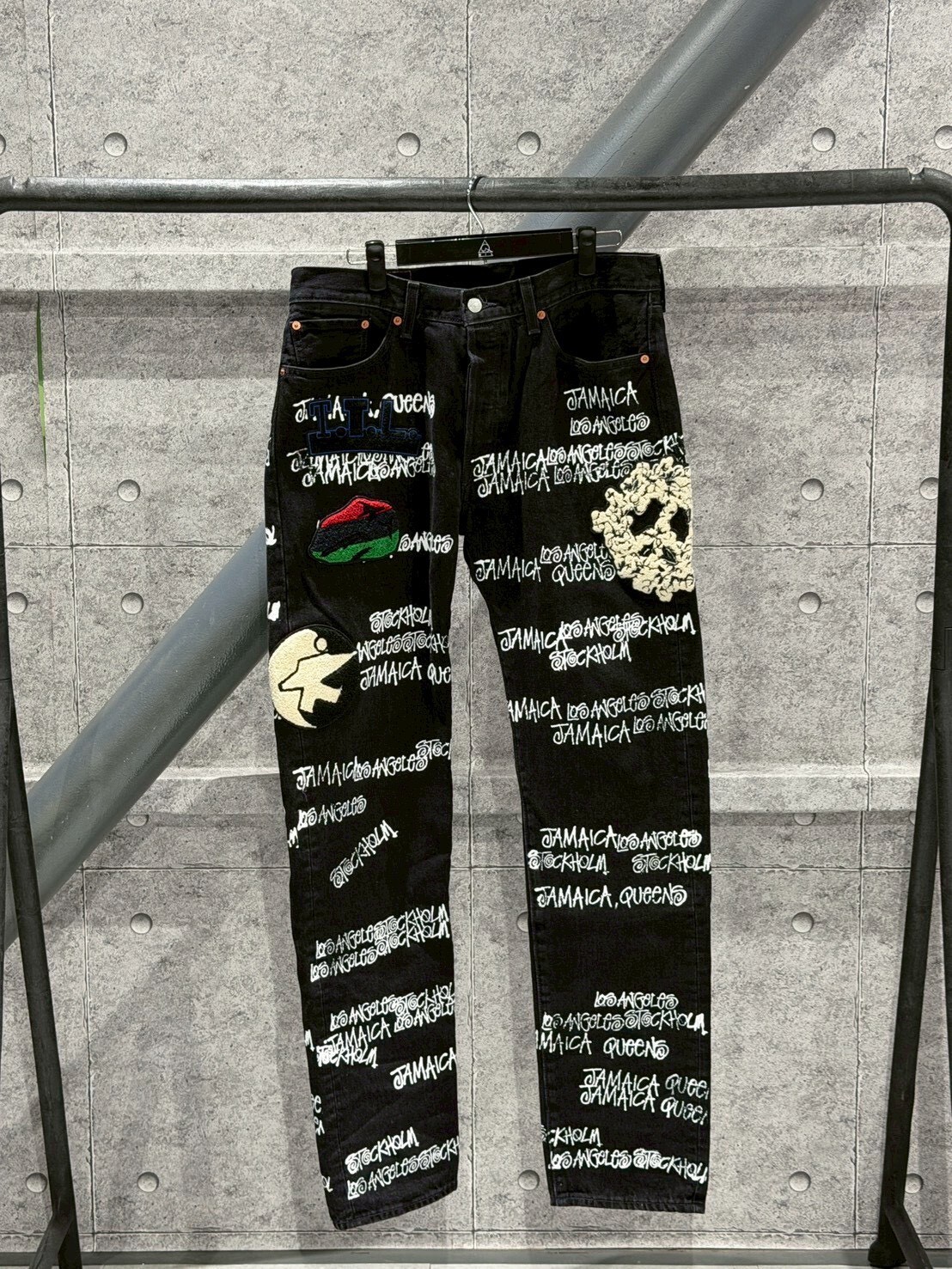 STUSSY x Denim Tears x OUR LEGACY 絕版三方聯名 501 黑色滿版字體 毛巾袖牛仔褲