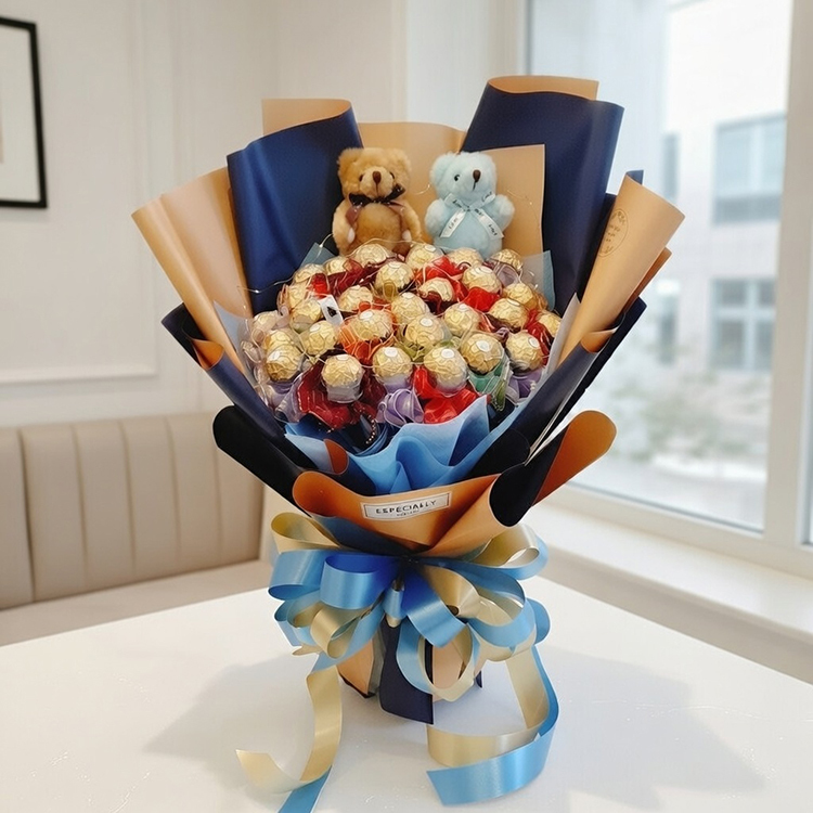 熊熊彩色金莎分享花束