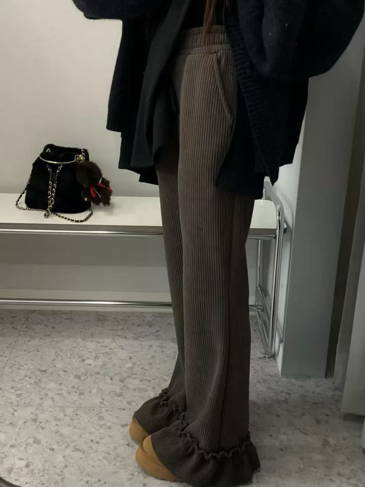 內加絨荷葉褲腳長褲