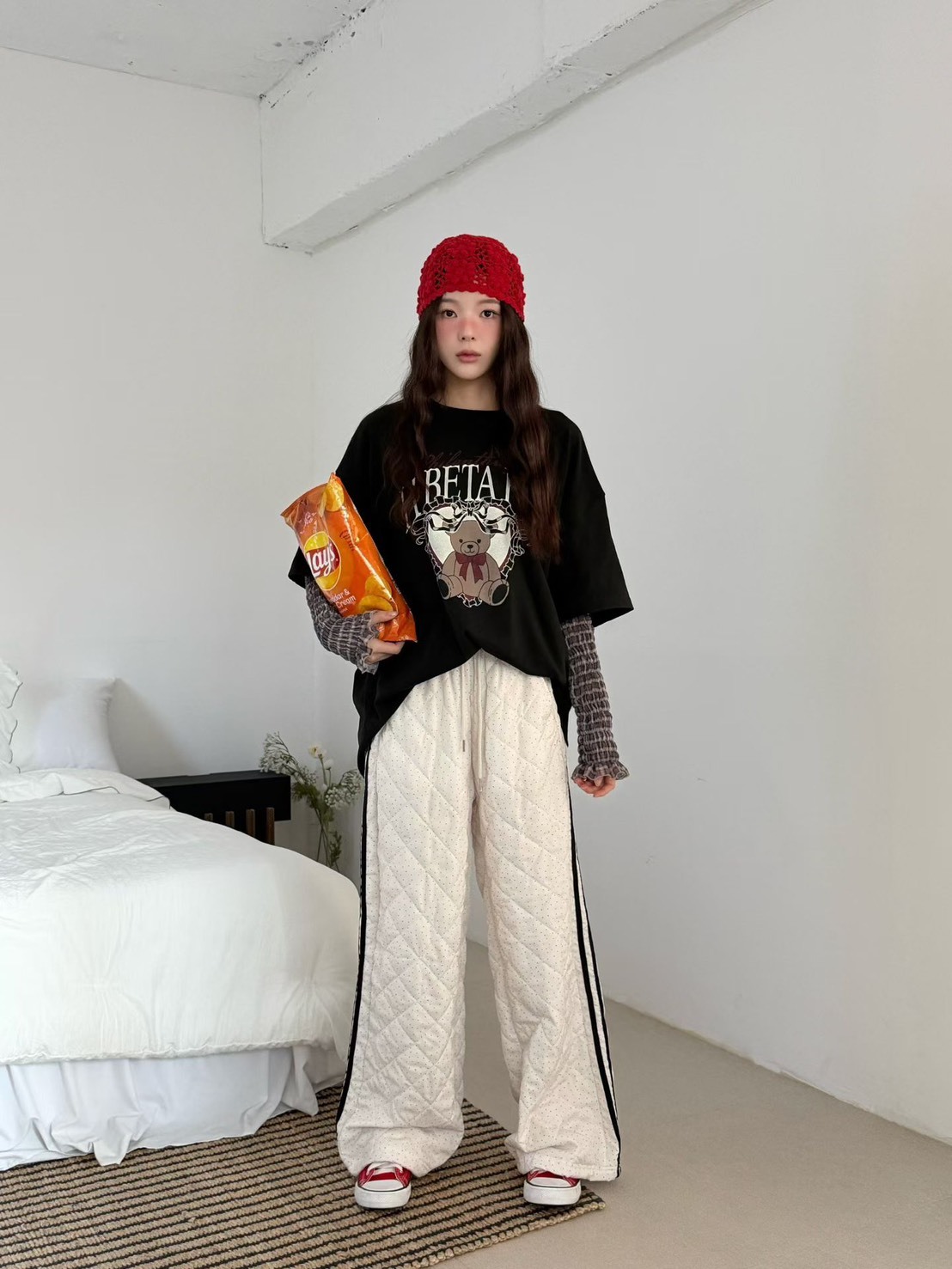 菱格鋪棉可束腳休閒長褲