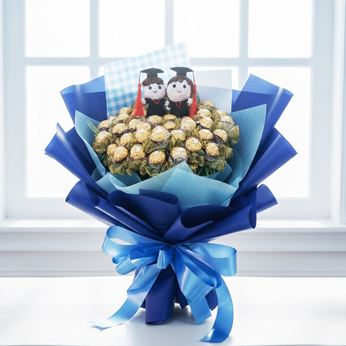 針織編織畢業娃娃金莎分享花束