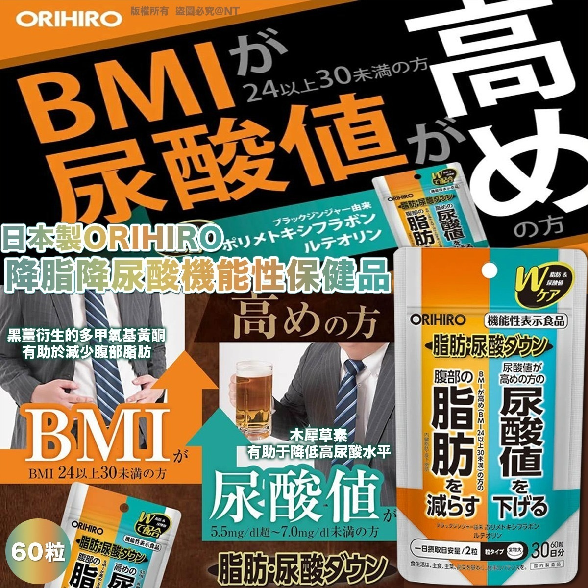 日本製ORIHIRO降脂降尿酸機能性保健品60粒