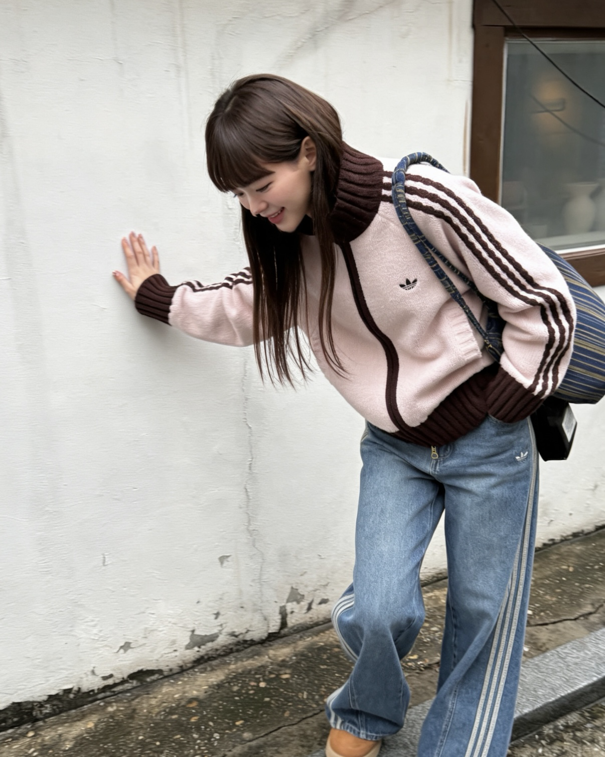 ADIDAS ORIGINALS KNIT TRACK TOP 針織外套 立領 雙拉鍊 奶茶色 莓果粉 女款