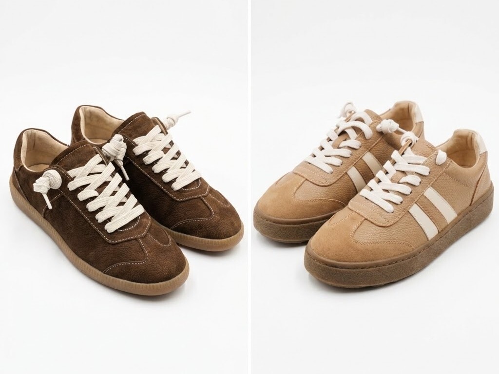 比較 Sanly Joy 諾拉美拉德德訓鞋與真皮厚底德訓餅乾鞋的風格差異，分析適合上班族的復古知性風與適合小個子的可愛增高風，幫助消費者挑選最適合秋冬穿搭的真皮女鞋。