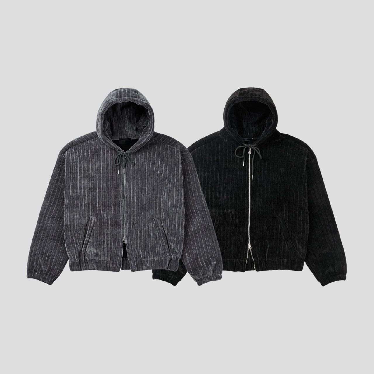 暗直紋連帽拉鍊外套(抓毛底) JK2766