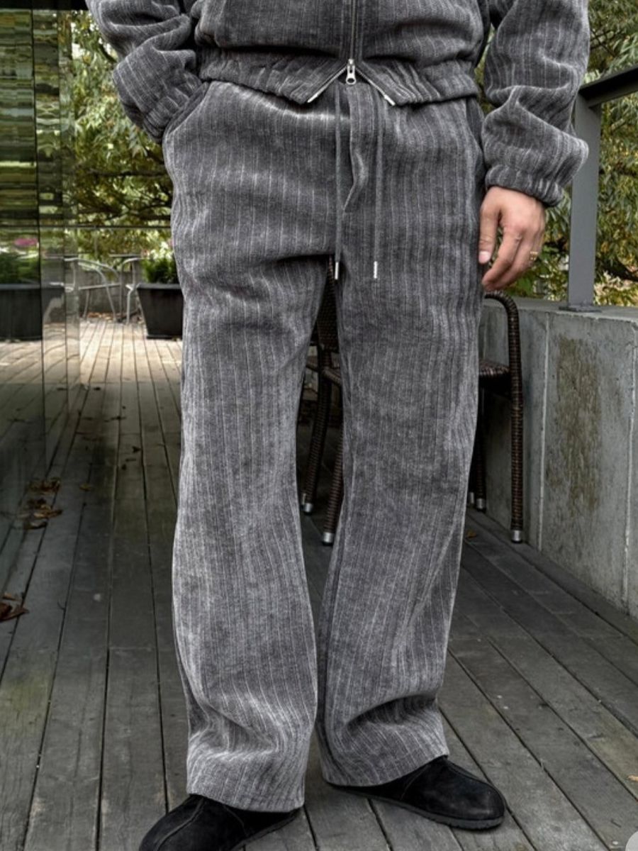 暗直紋鬆身褲(抓毛底) P3242