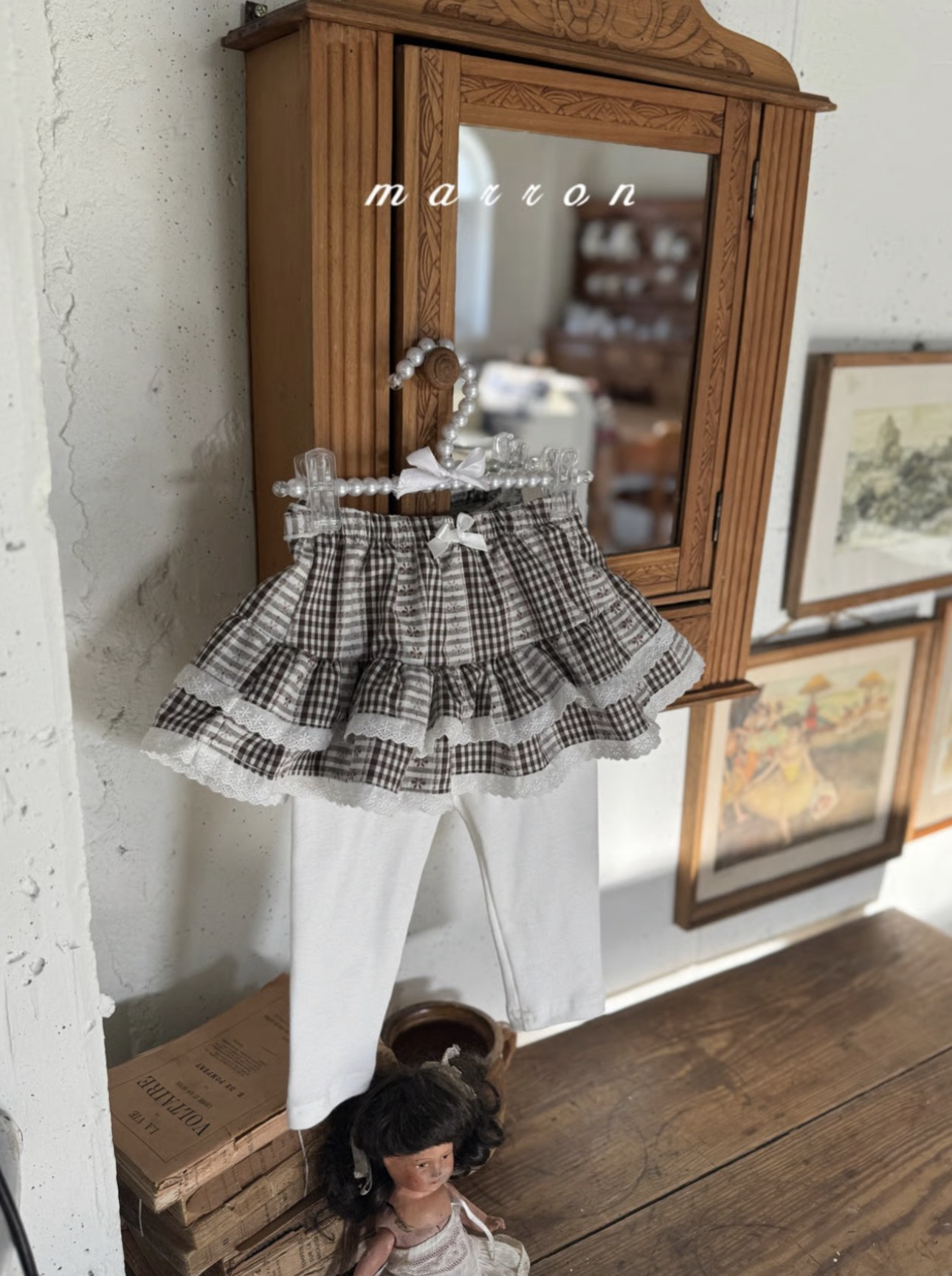 Marron Check Tutu Skirt Leggings