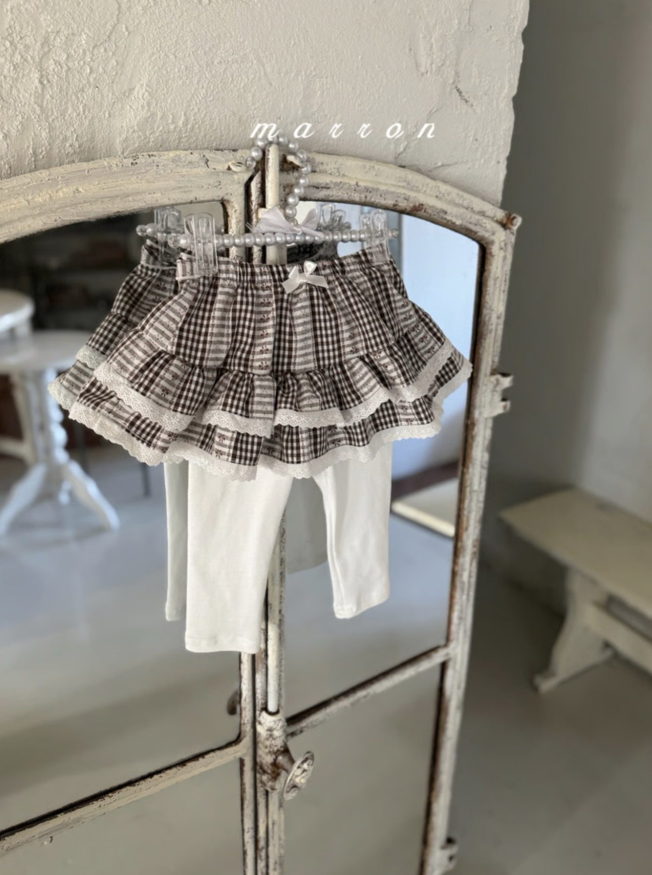 Marron Check Tutu Skirt Leggings