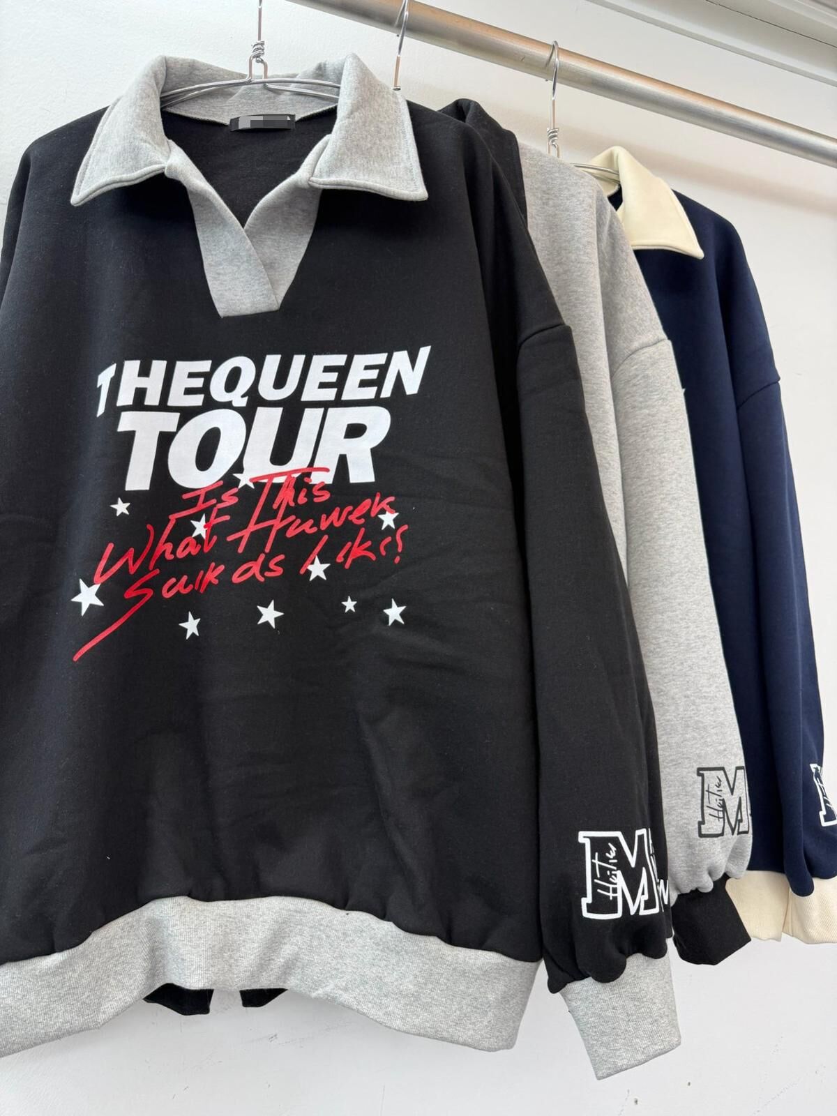 OverSize反領英文字圖案衛衣(薄抓毛底) T5899