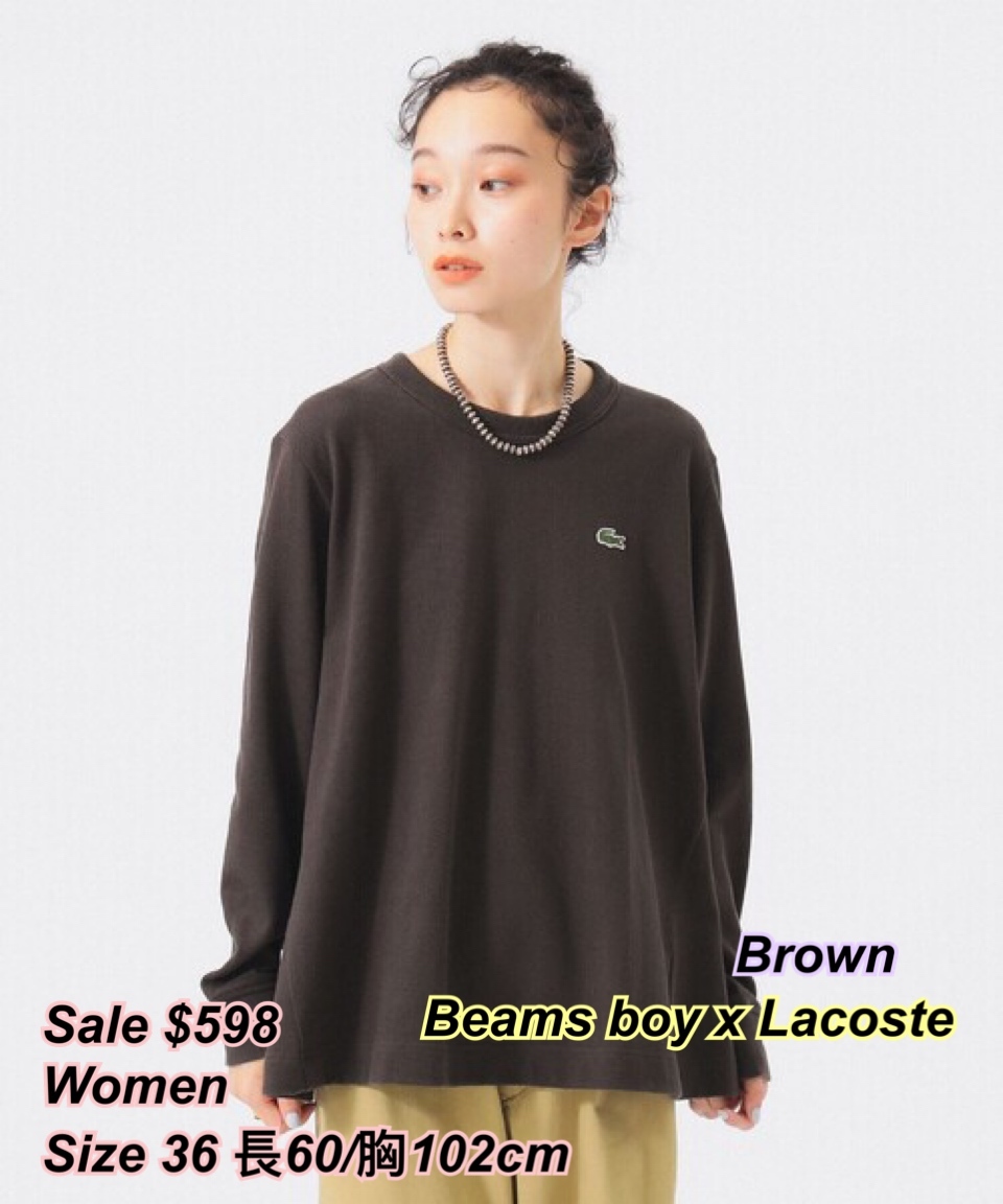 260124 Beams boy x Lacoste logo 字女裝長袖上衣 /4 色
