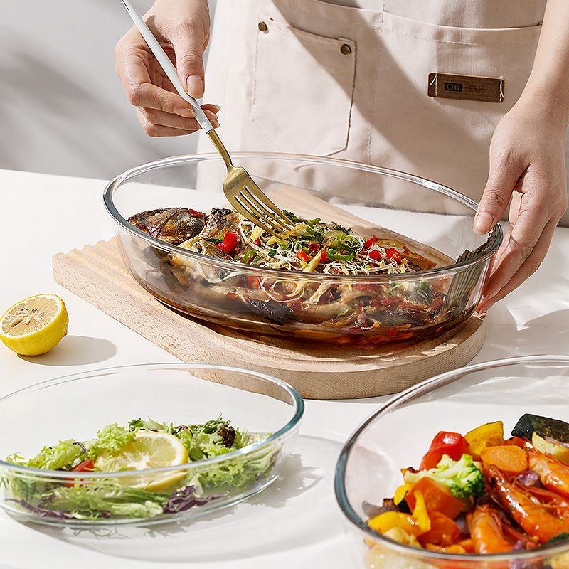 玻璃鱼盘 家用蒸鱼微波炉烤箱专用盘子 耐高温 加厚款 大容量 3 in 1（3L， 2L，1.5L）