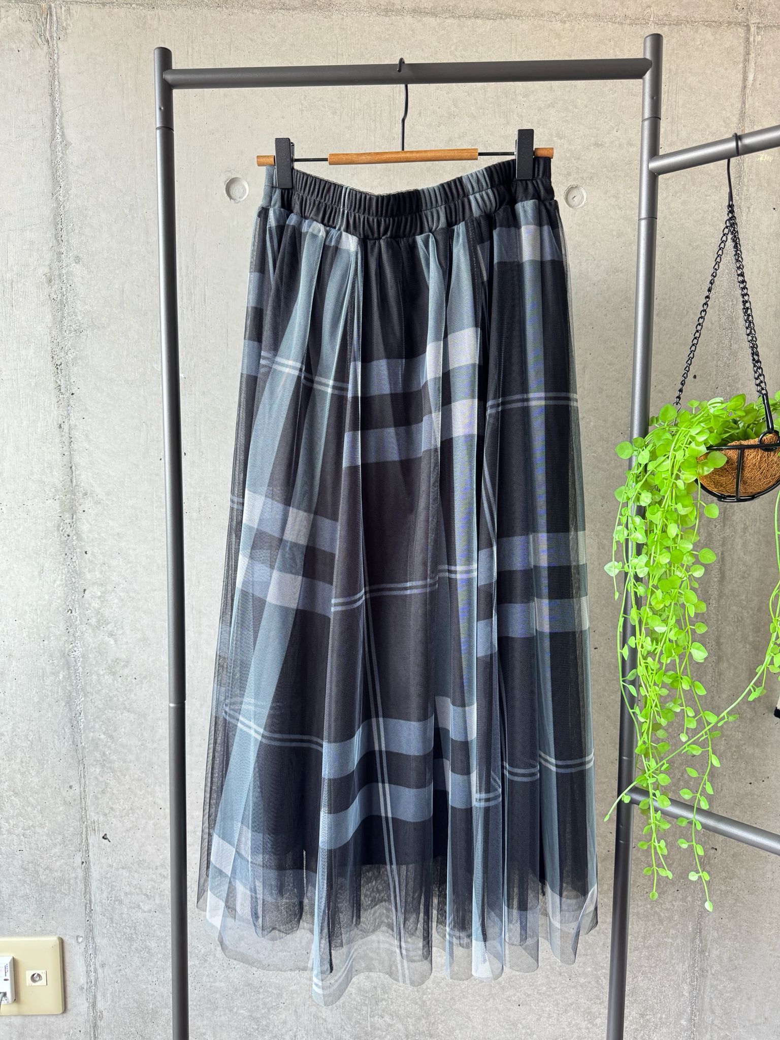 灰藍調格子雙層紗裙【日本直送】