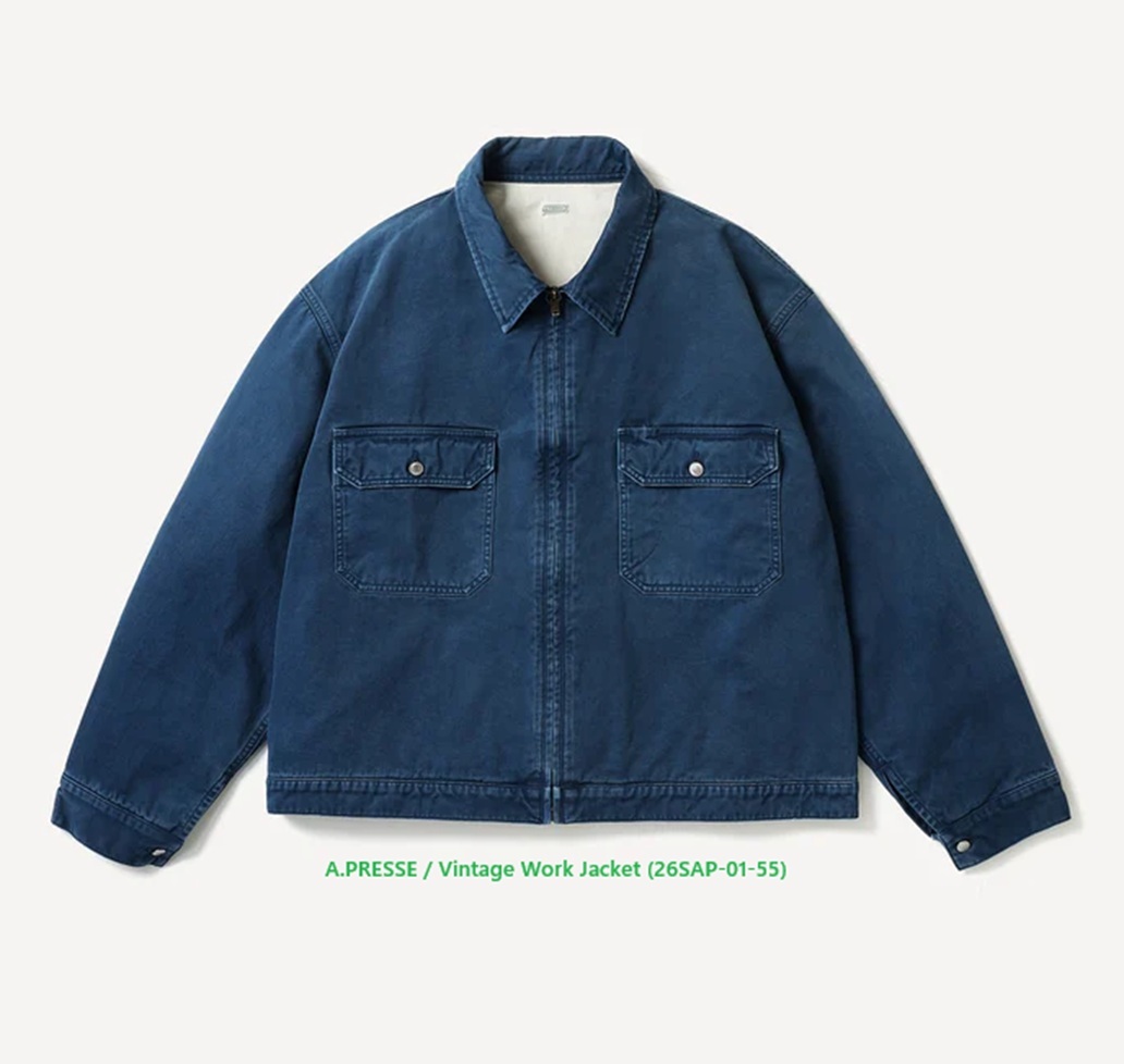 1/24 RELEASE: A.PRESSE 2026 VINTAGE WORK JACKET (26SAP-01-55) - BLUE PRE ORDER ITEM (預訂中)