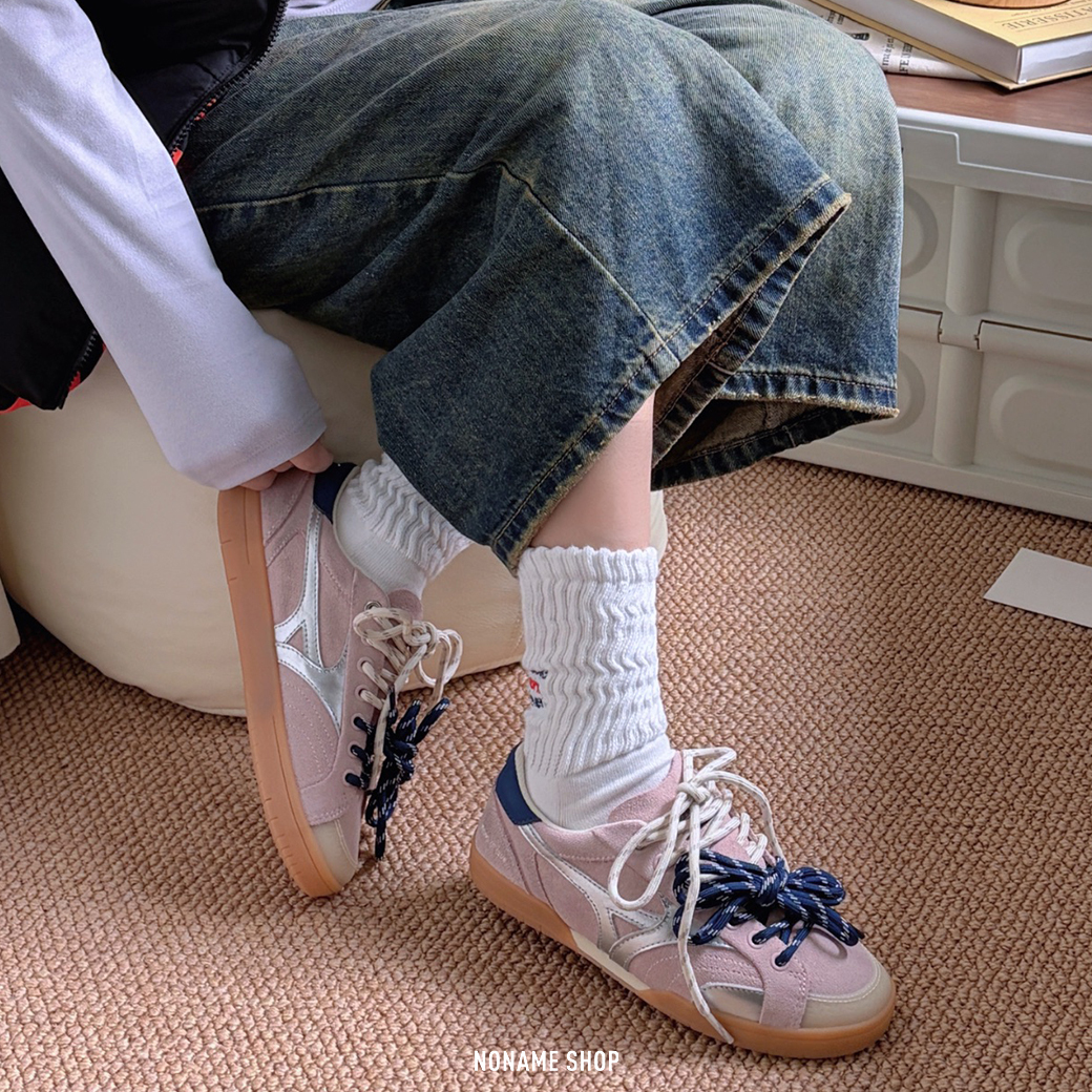 MIZUNO CT CLUB 復古 撞色 雙鞋帶 百搭 板鞋 銀粉色 (女款)