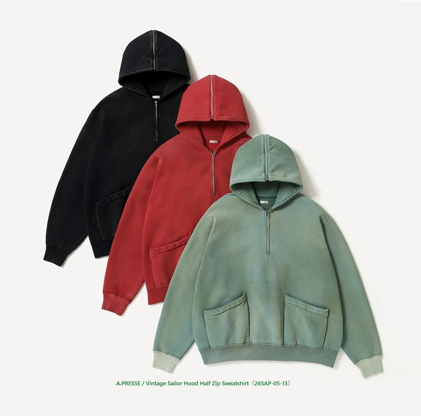 A.PRESSE 2026 VINTAGE SAILOR HOOD HALF ZIP SWEATSHIRT (26SAP-05-13) - PRE ORDER ITEM (預訂中)